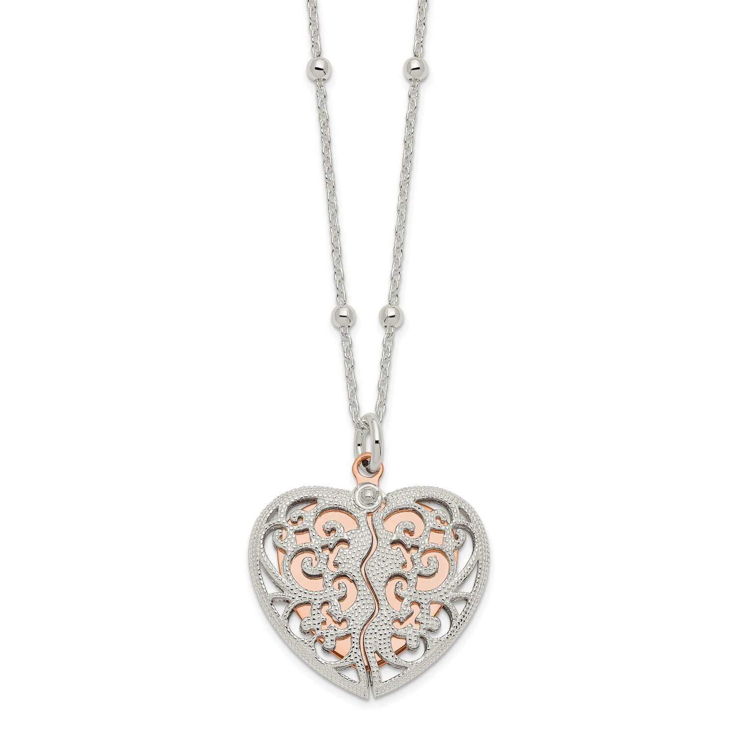 Rose-Tone Polished Moveable Heart Necklace 16 Inch Sterling Silver QG6080-16