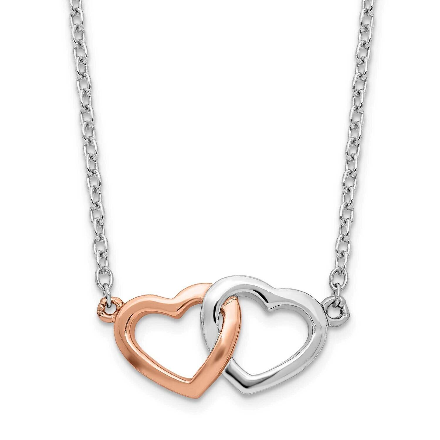 Rose Tone Polished Hearts Necklace 18 Inch Sterling Silver Rhodium-Plated QG6083-18