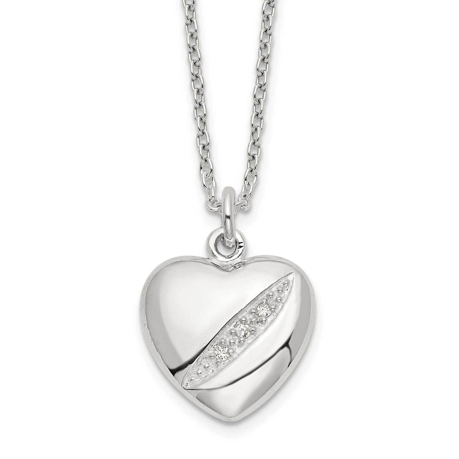 16 Inch with 2 Inch Extender Heart Necklace 16 Inch Sterling Silver Cz Diamond QG6084-16