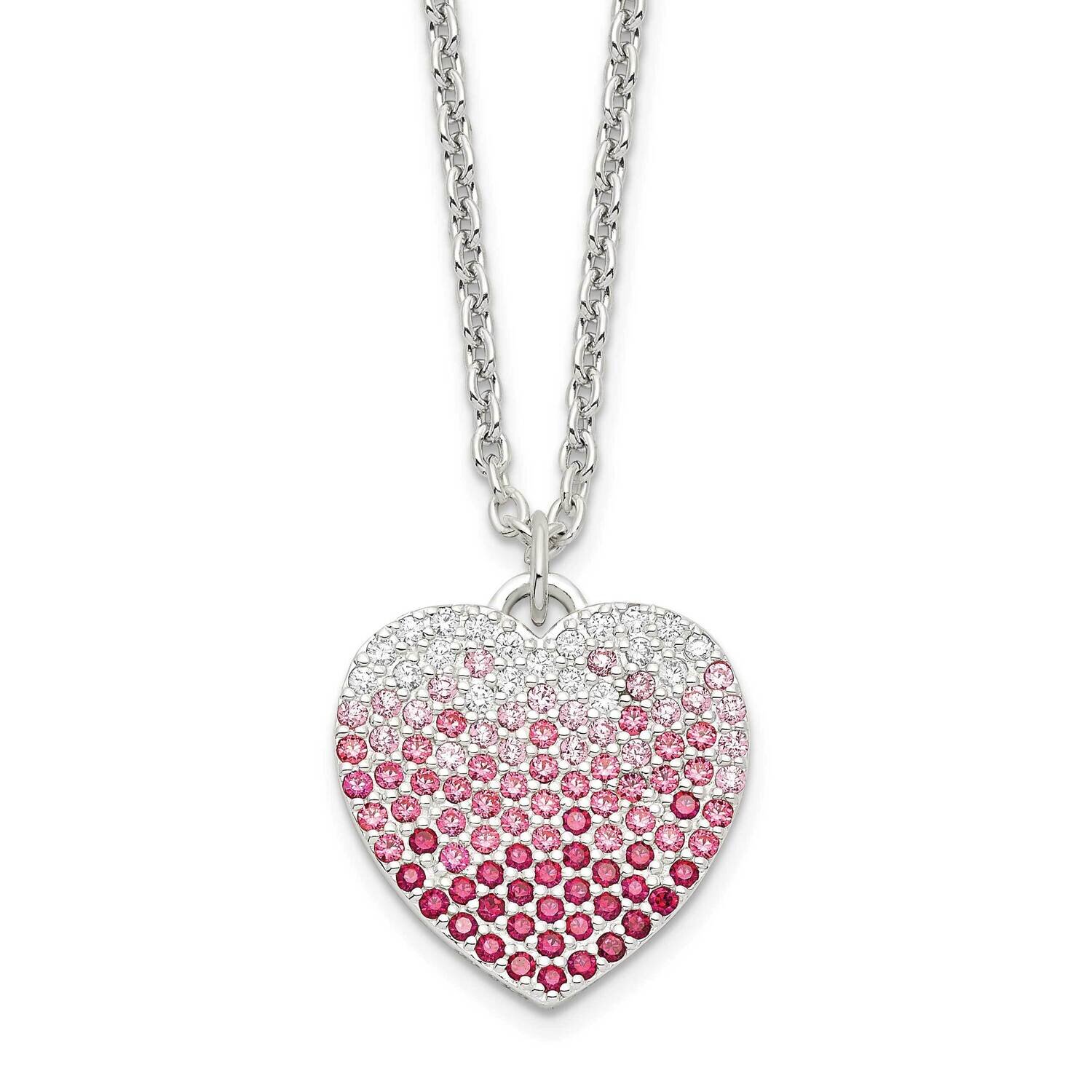 18+2In with Extender Pink, Red &amp; Clear CZ Diamond Heart Necklace 18 Inch Sterling Silver QG6085-18,…