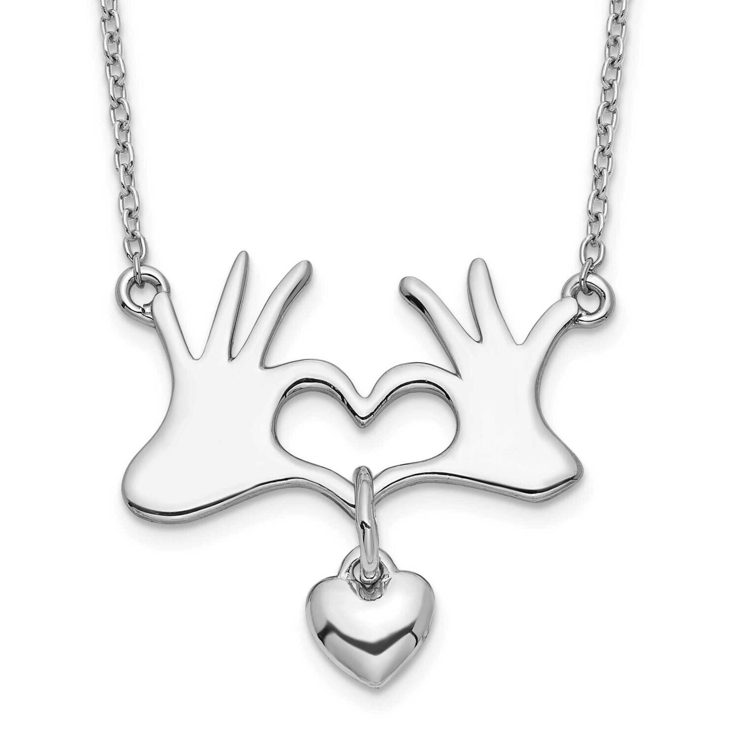 Hands Heart with Dangle Heart Necklace 18 Inch Sterling Silver Rhodium-Plated QG6090-18, MPN: QG609…