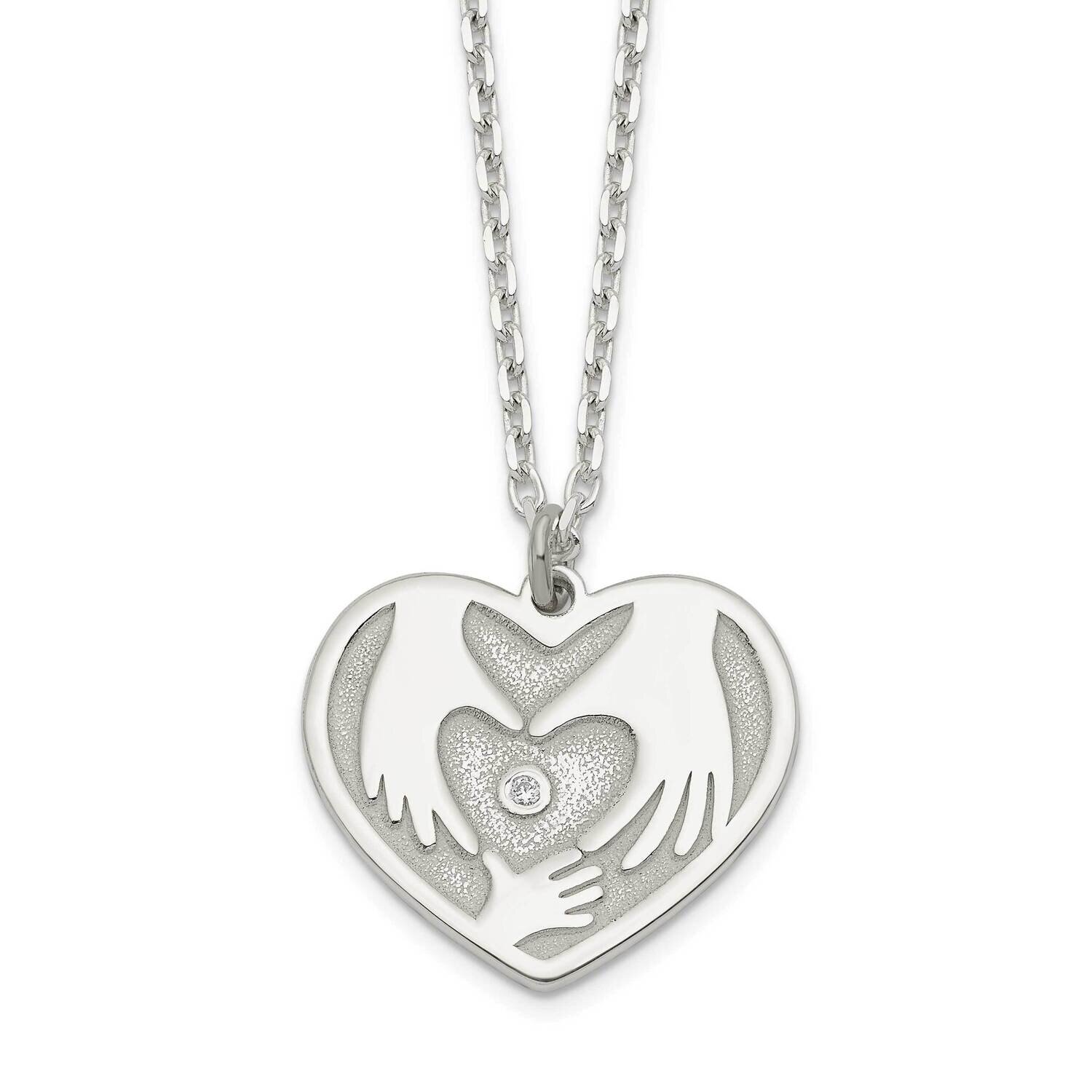 Hands In Heart Necklace 16 Inch Sterling Silver Cz Diamond QG6091-16