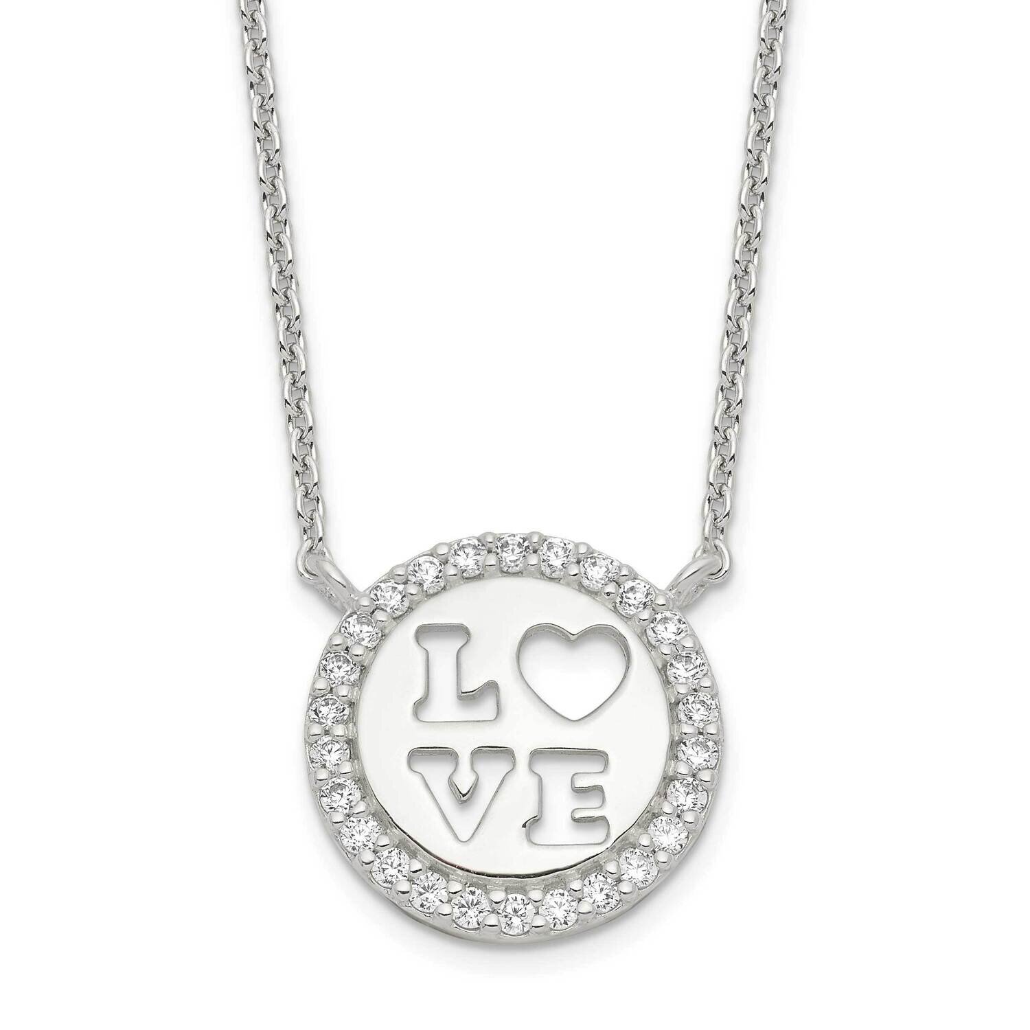 CZ Diamond Love Necklace 18 Inch Sterling Silver Polished QG6093-18, MPN: QG6093-18, 196904162347