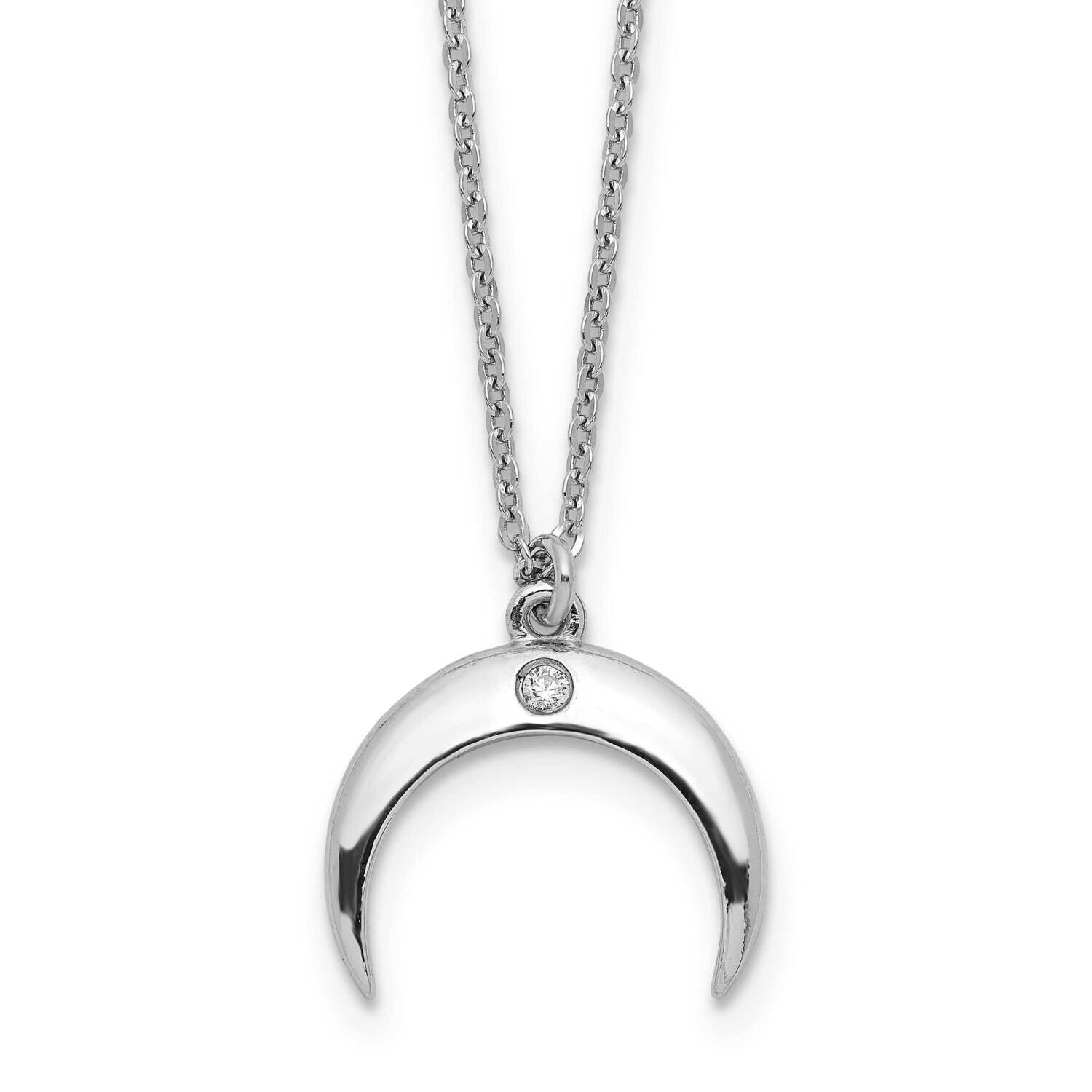 CZ Diamond Moon Necklace 16 Inch Sterling Silver Rhodium-Plated QG6100-16