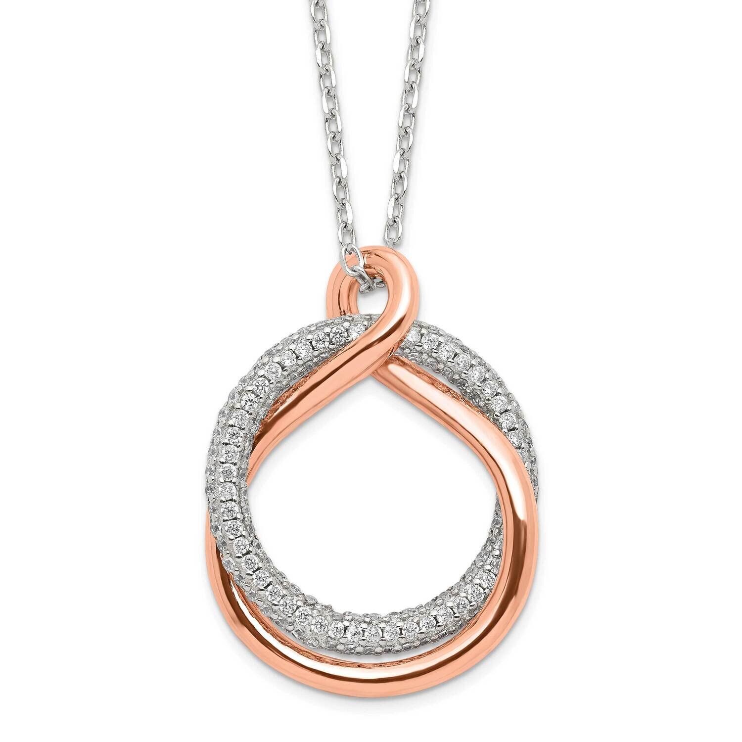 Polished Pave CZ Diamond Twist with 2 In Extender Necklace 15.5 Inch Sterling Silver Rose-Tone QG6109-15.5