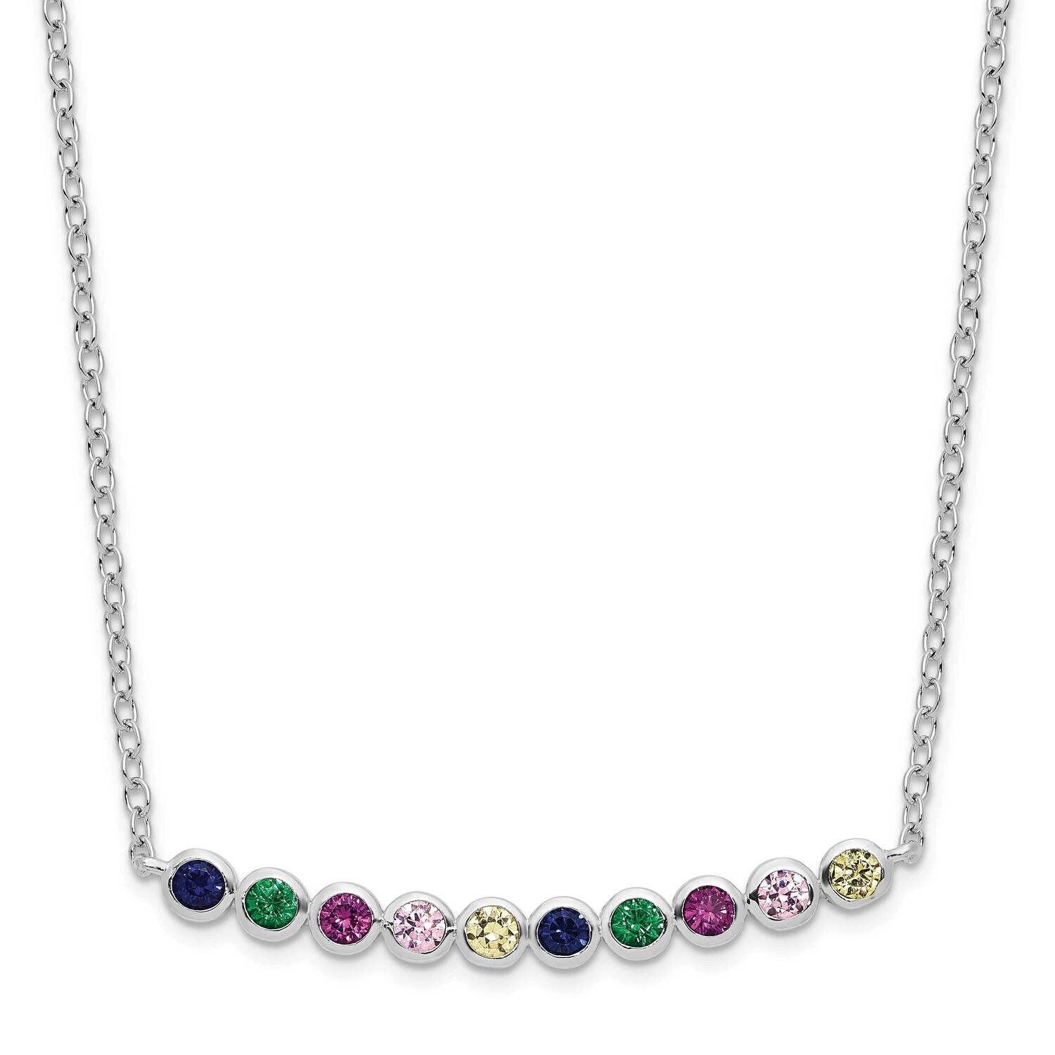Multi-Color CZ Diamond Bar Necklace 18 Inch Sterling Silver Rhodium-Plated Polished QG6110-18, MPN:…