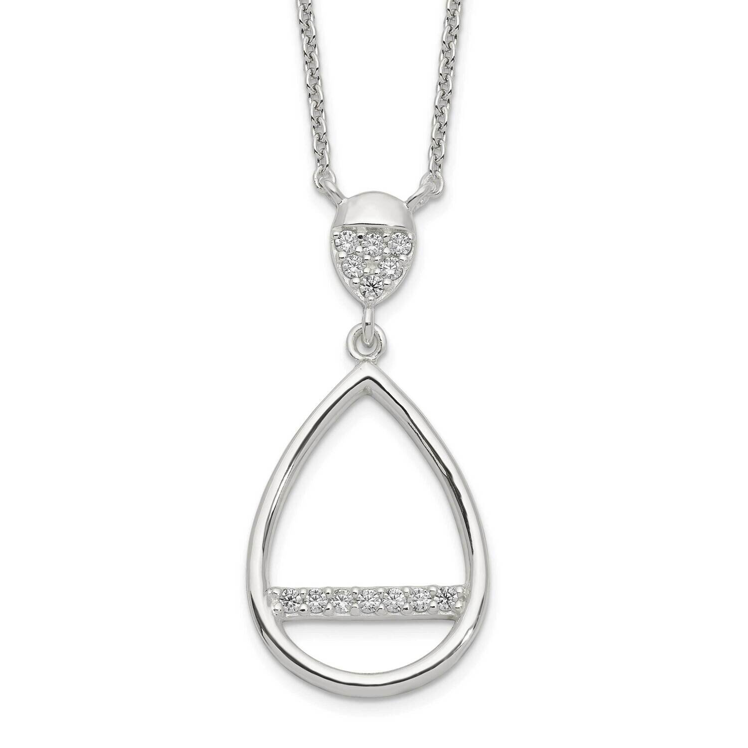 CZ Diamond Teardrop Necklace 17.75 Inch Sterling Silver Polished QG6117-17.75