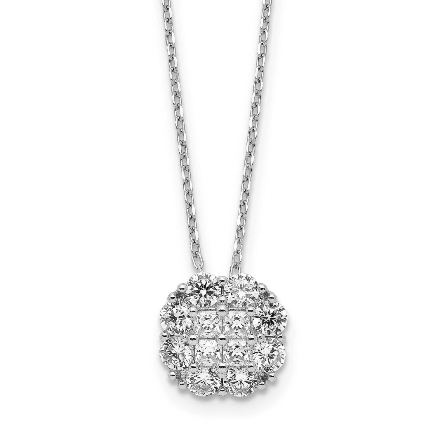 CZ Diamond with 2 In Extender Necklace 16 Inch Sterling Silver Rhodium-Plated Polished QG6118-16