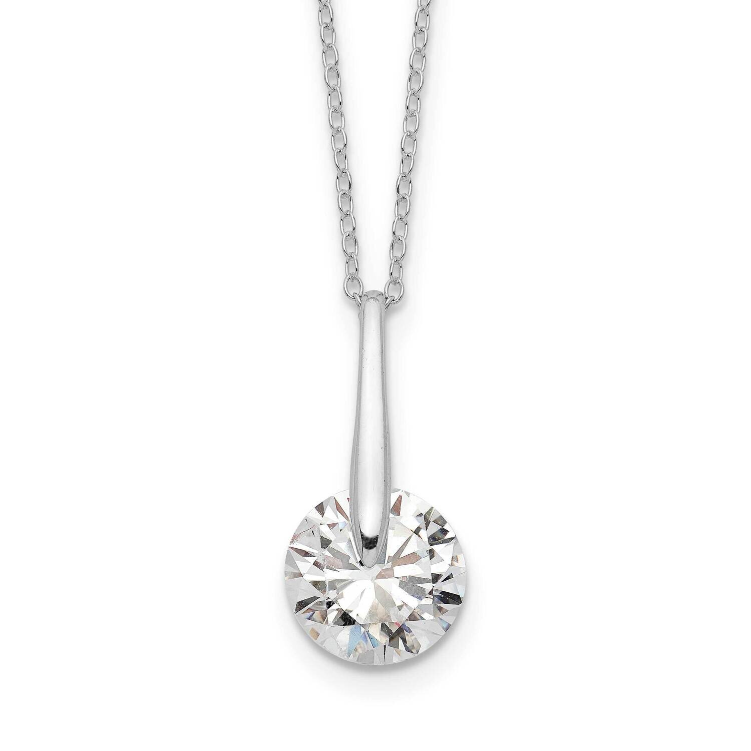CZ Diamond Fancy 16 Inch Plus 2 Inch Extender Necklace 16 Inch Sterling Silver Rhodium-Plated Polis…