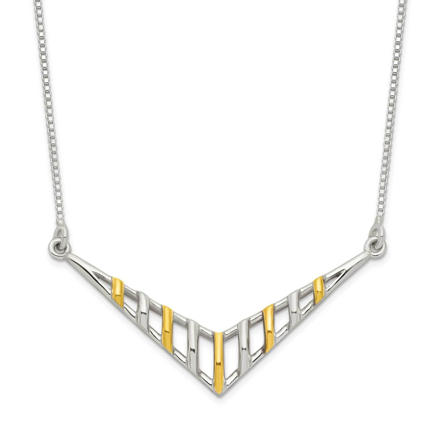 V-Shaped Bar Necklace 16 Inch Sterling Silver Gold-Tone QG6126-16
