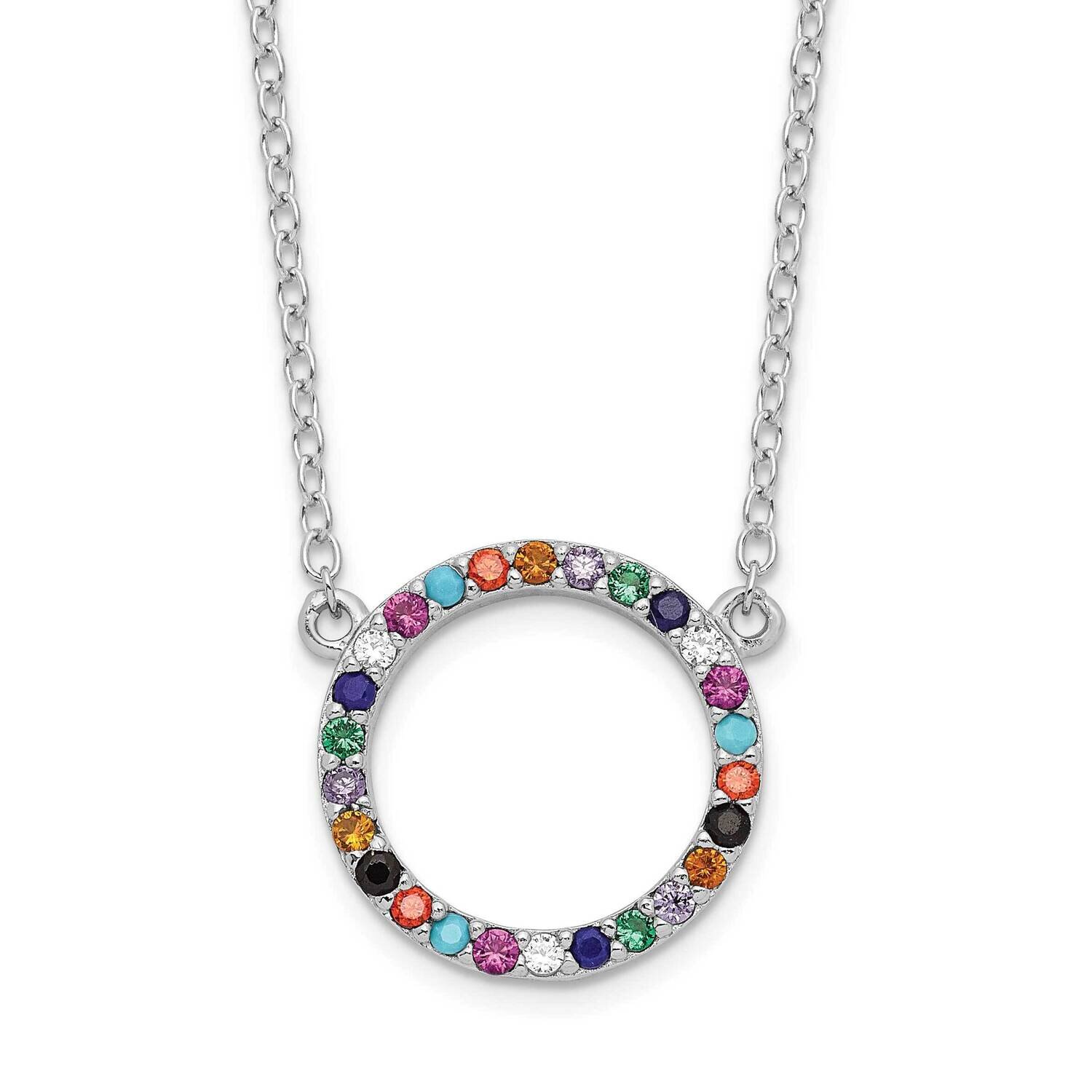Multi-Color Circle CZ Diamond Necklace 18 Inch Sterling Silver Rhodium-Plated Polished QG6128-18, M…