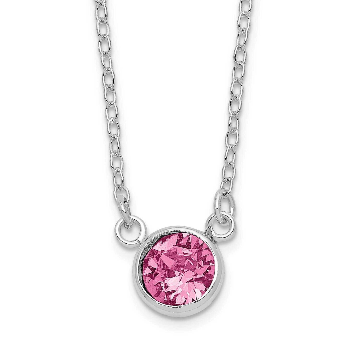 Pink Crystal 18.5 Inch Necklace Sterling Silver Rhodium-Plated QG6129-18.5