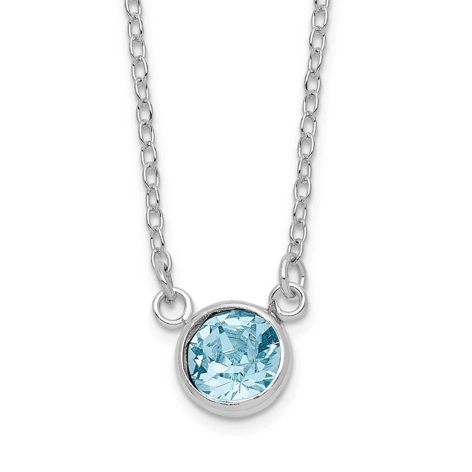 Blue Crystal Bezel 18.5 Inch Necklace Sterling Silver Rhodium-Plated QG6130-18.5