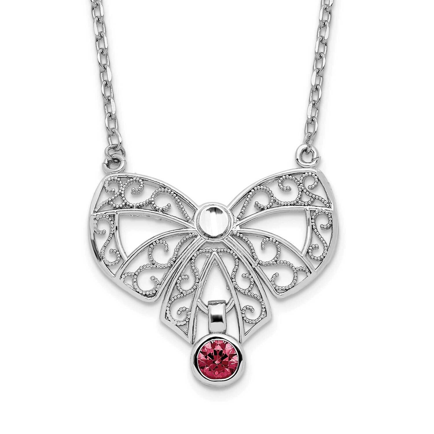 Jan. Bow CZ Diamond Birthstone Necklace 18 Inch Sterling Silver Rhodium-Plated Polished QG6131-18, …