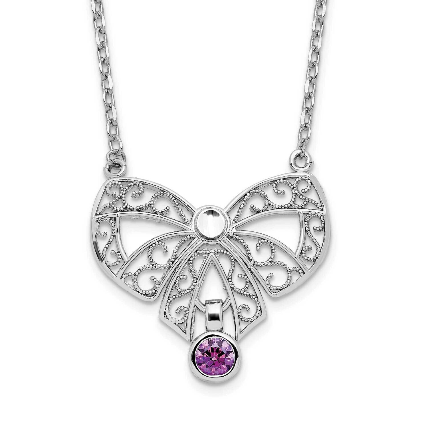 Feb. Bow CZ Diamond Birthstone Necklace 18 Inch Sterling Silver Rhodium-Plated Polished QG6132-18, …