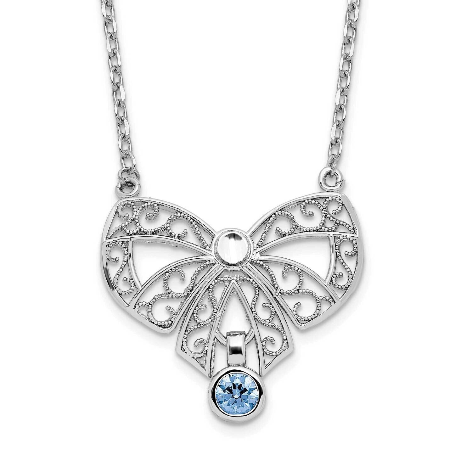 March Bow CZ Diamond Birthstone Necklace 18 Inch Sterling Silver Rhodium-Plated Polished QG6133-18,…