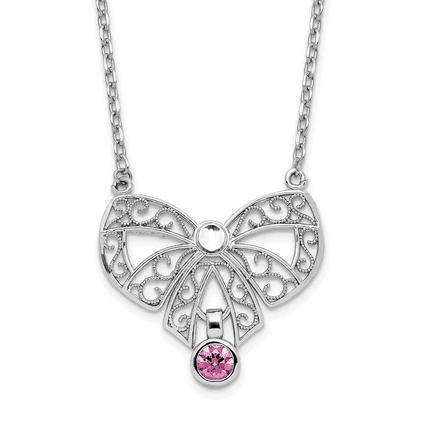 June Bow CZ Diamond Birthstone Necklace 18 Inch Sterling Silver Rhodium-Plated Polished QG6136-18, …