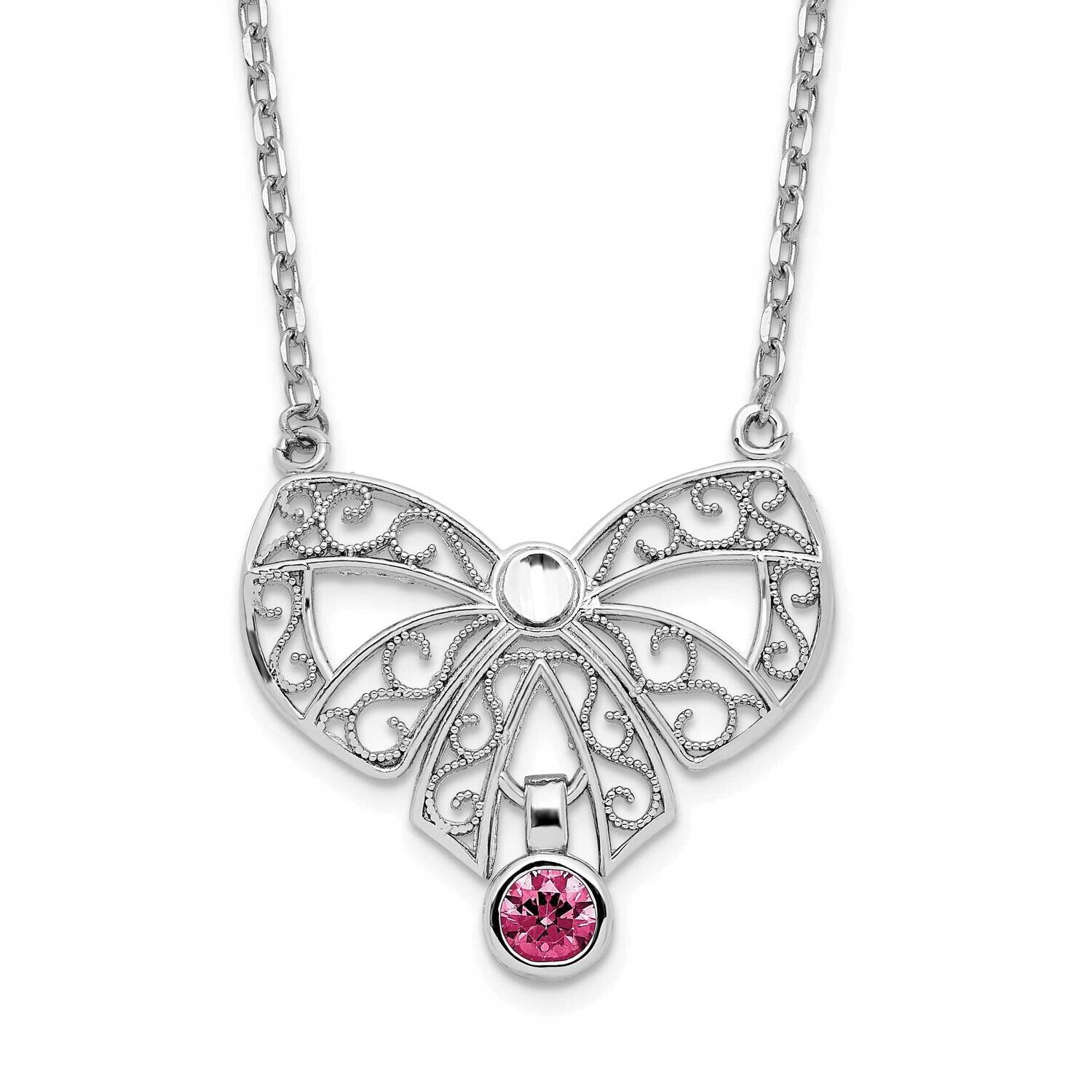 July Bow CZ Diamond Birthstone Necklace 18 Inch Sterling Silver Rhodium-Plated Polished QG6137-18, …