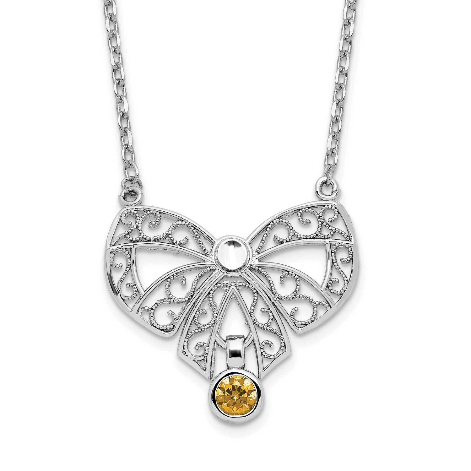 Nov. Bow CZ Diamond Birthstone Necklace 18 Inch Sterling Silver Rhodium-Plated Polished QG6141-18, …