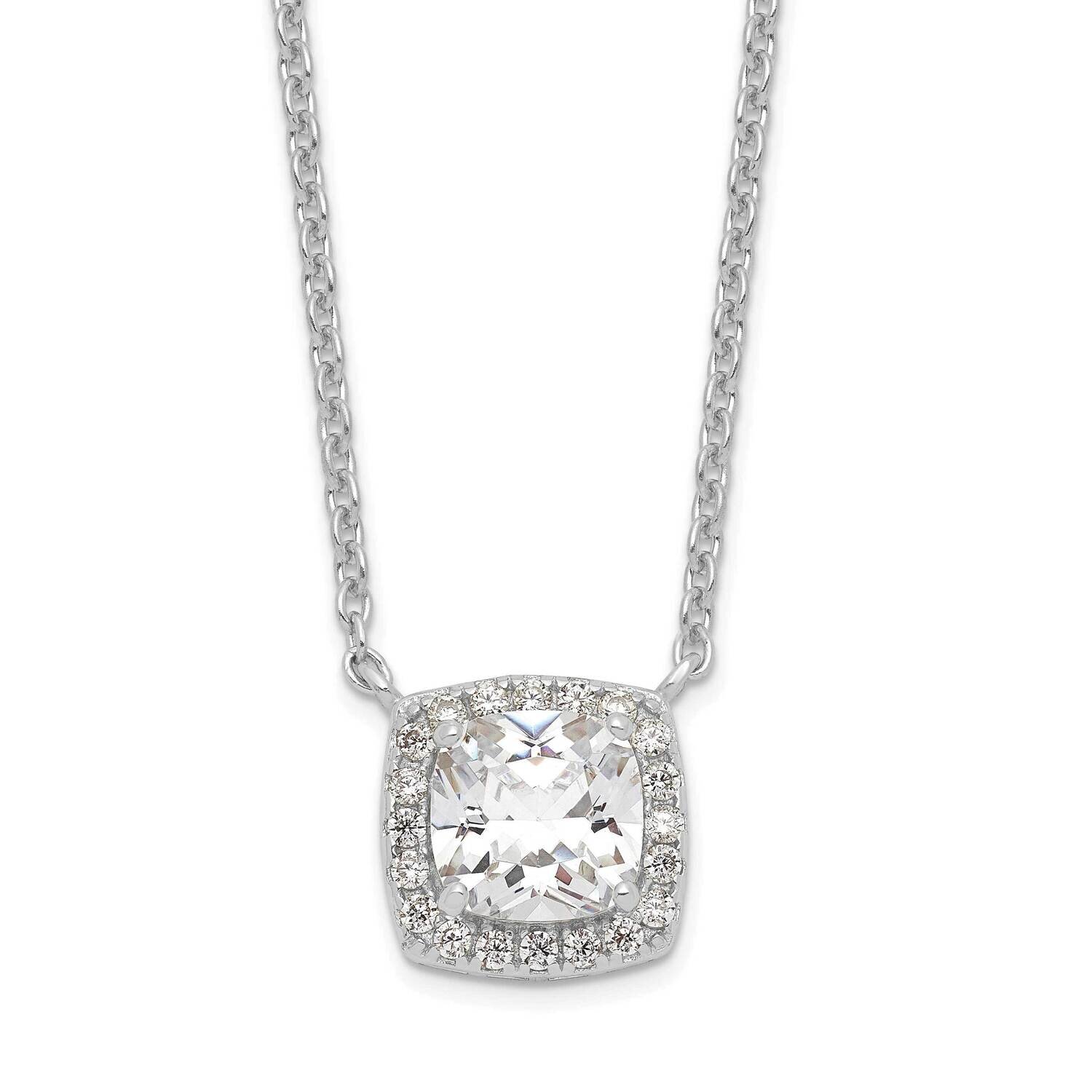 Princess Cut CZ Diamond with 2 In Extender Necklace 18 Inch Sterling Silver Rhodium-Plated QG6143-1…