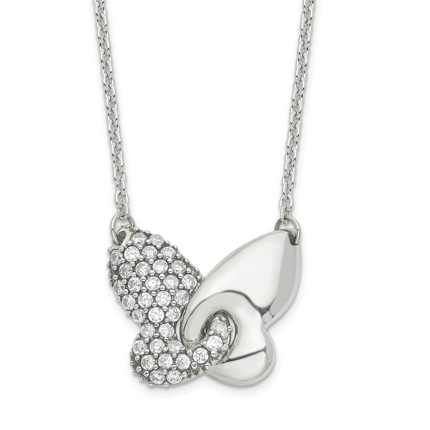 CZ Diamond Butterfly 17.5 Inch with 2 Inch Extender Necklace 17.5 Inch Sterling Silver Antiqued QG6…