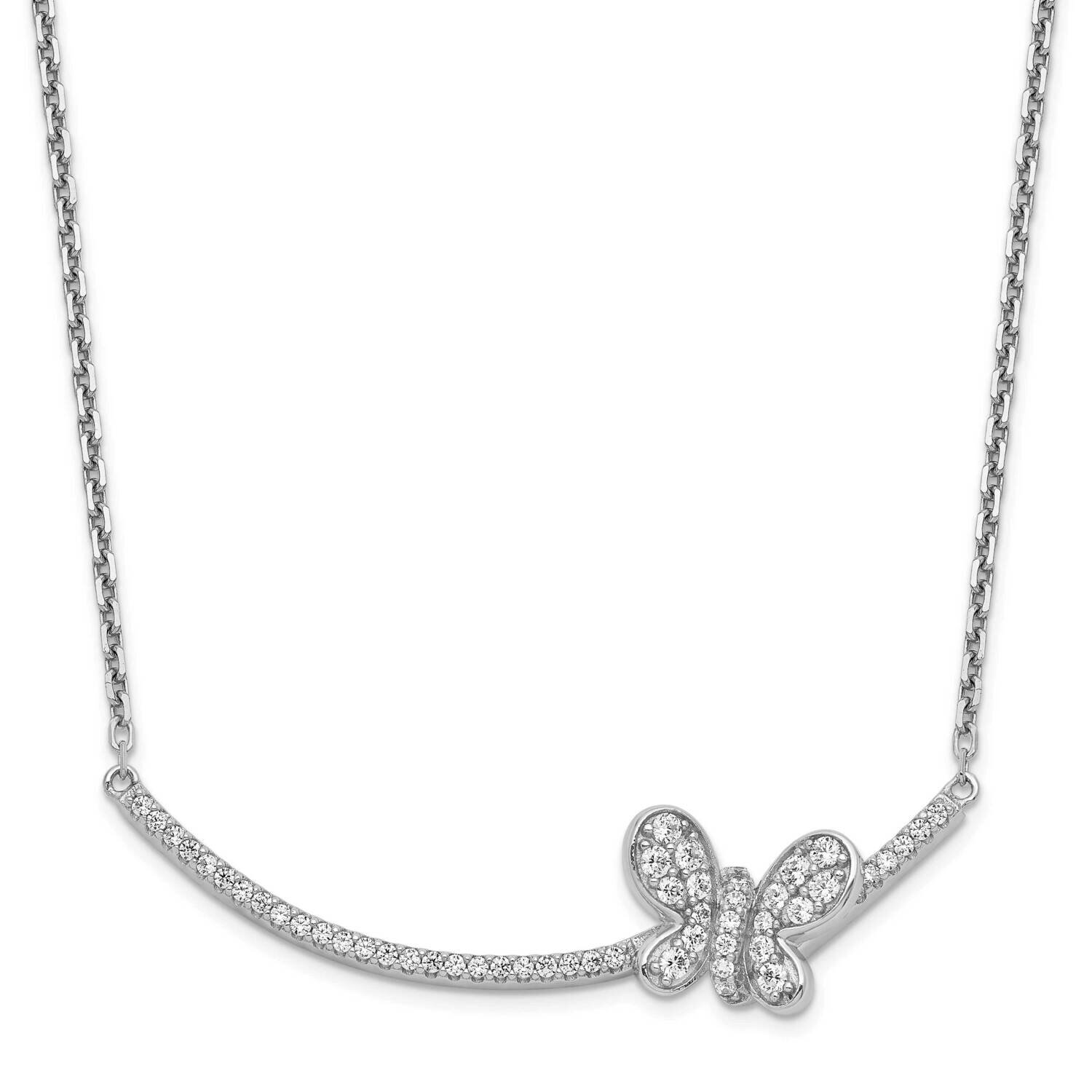 CZ Diamond Butterfly Bar 2 Inch Extender Necklace 16 Inch Sterling Silver Rhodium-Plated QG6147-16