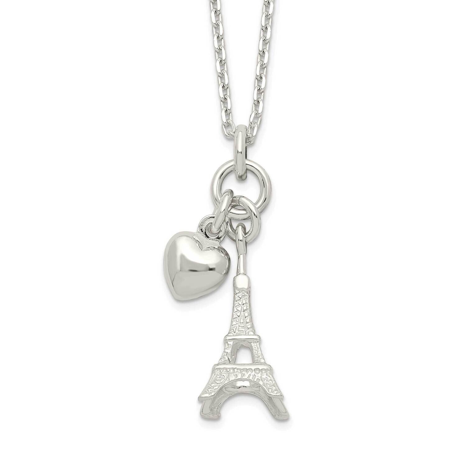Eiffel Tower &amp; Heart Necklace 16.75 Inch Sterling Silver Polished QG6155-16.75, MPN: QG6155-16.75, …