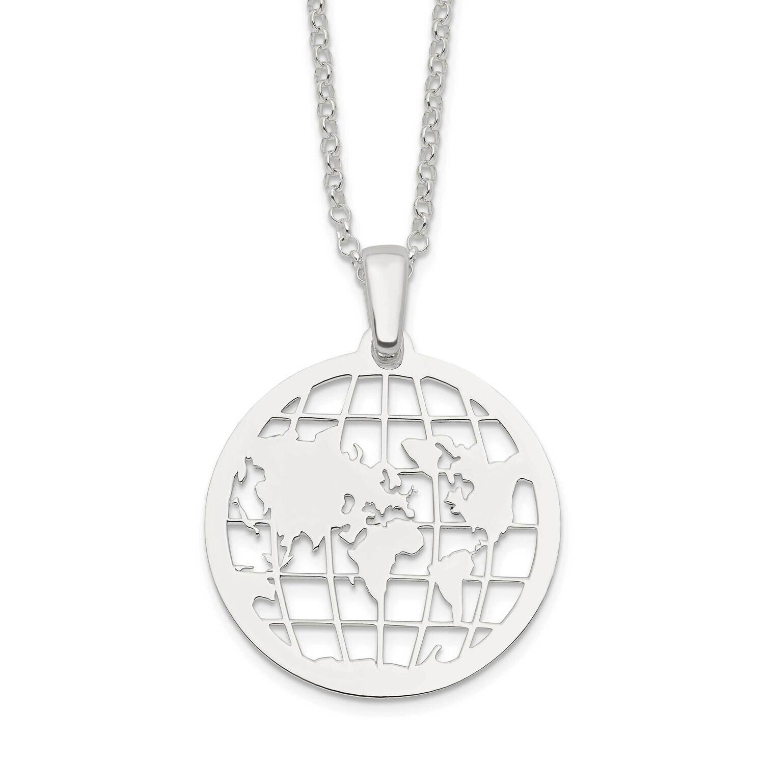 World with 2 In Extender Necklace 16 Inch Sterling Silver Polished QG6156-16, MPN: QG6156-16, 19690…