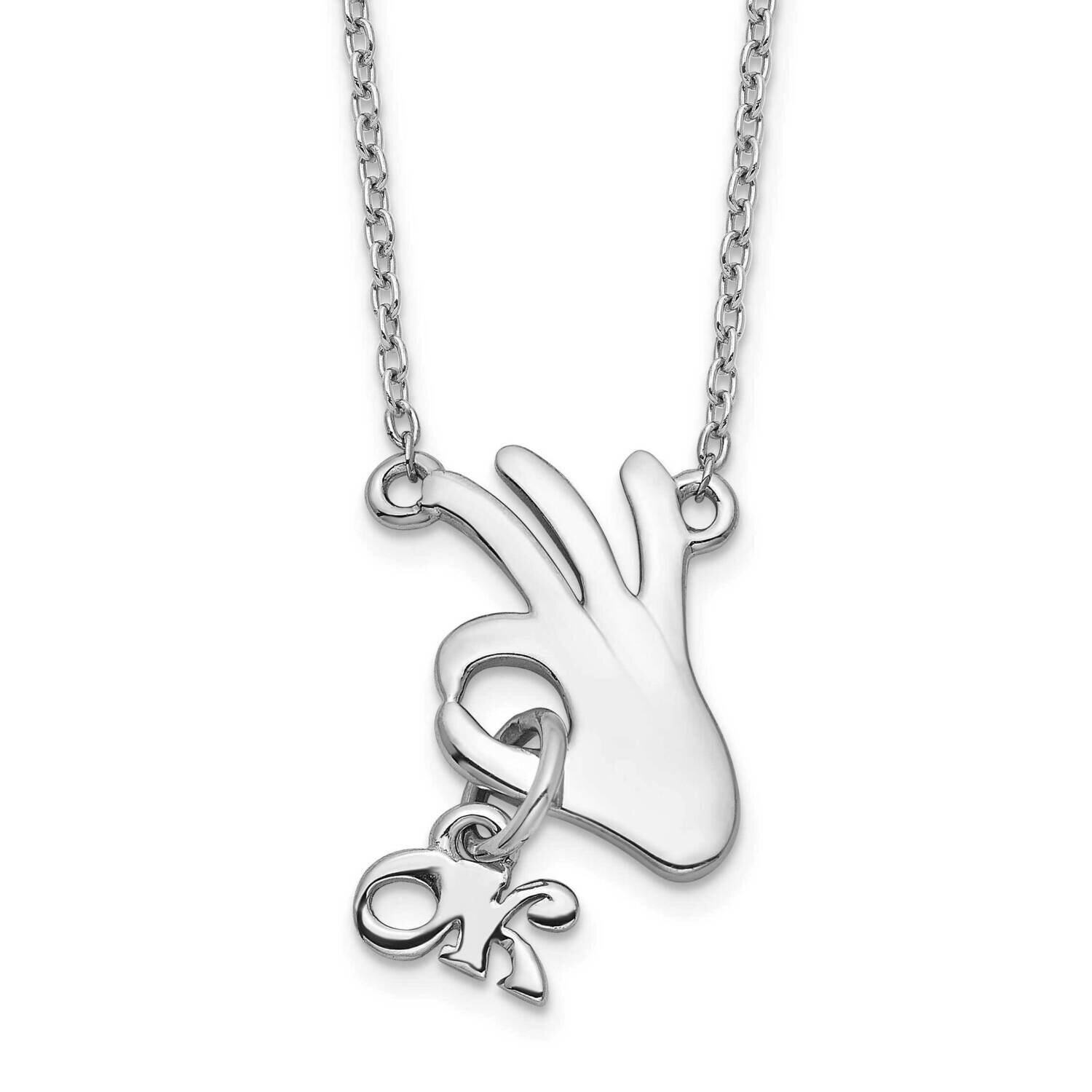 Hand Gesture Ok with Dangle Ok Necklace 18 Inch Sterling Silver Rhodium-Plated QG6157-18, MPN: QG61…