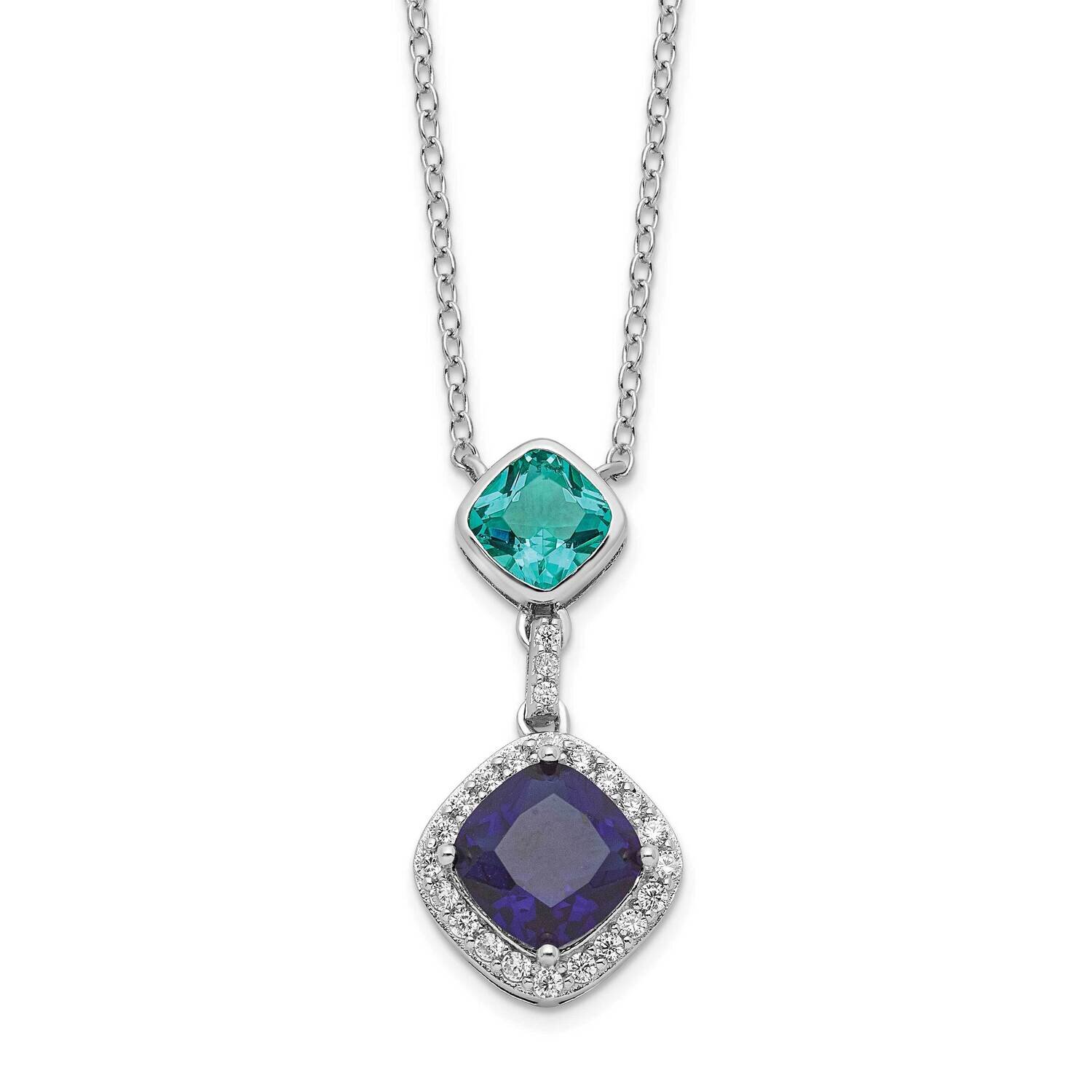 CZ Diamond Glass Stone Dangle Pendant Necklace 18 Inch Sterling Silver Rhodium-Plated QG6160-18, MP…