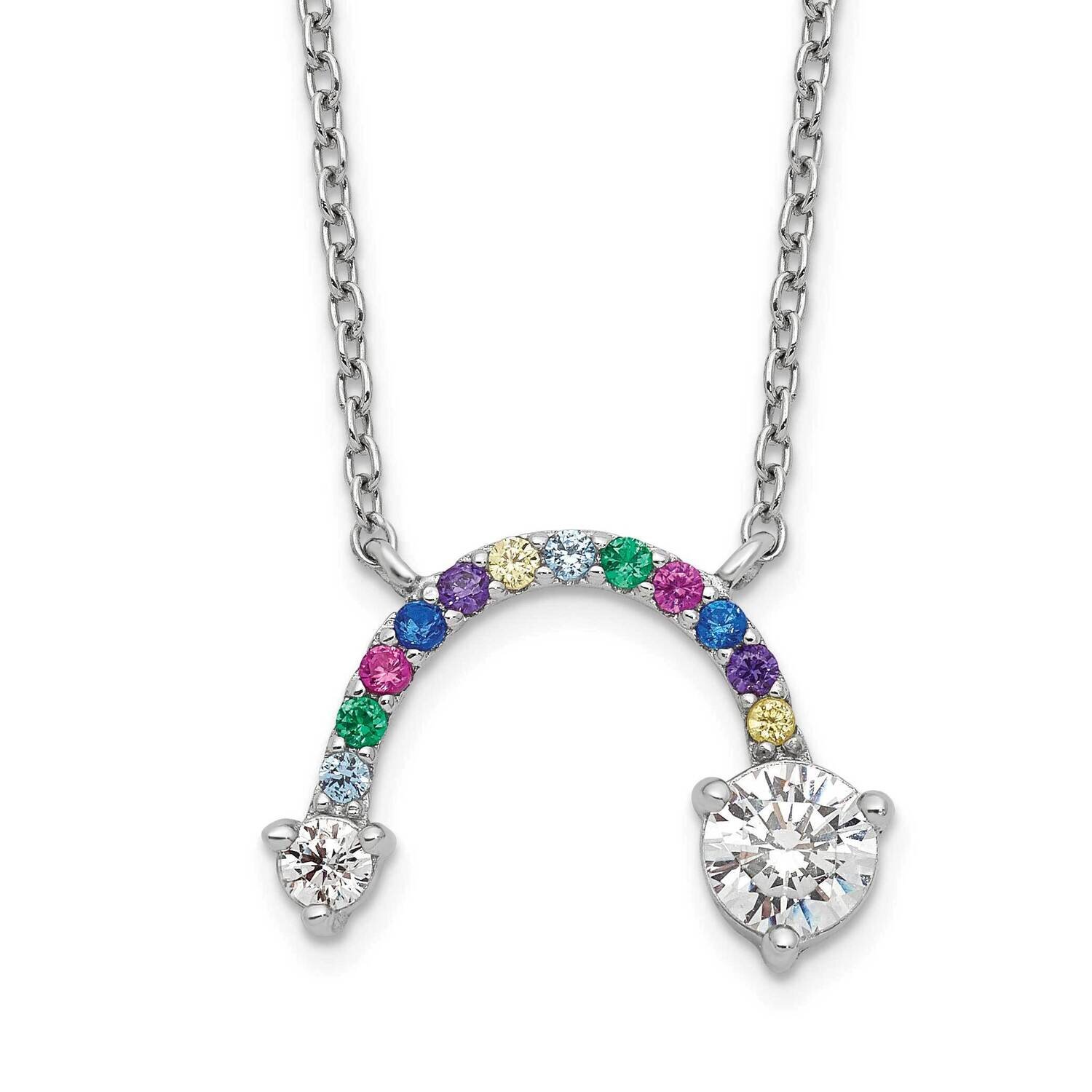 Rhodium Multi-Color CZ Diamond Rainbow 18 Inch Necklace Sterling Silver Polished QG6161-18, MPN: QG…
