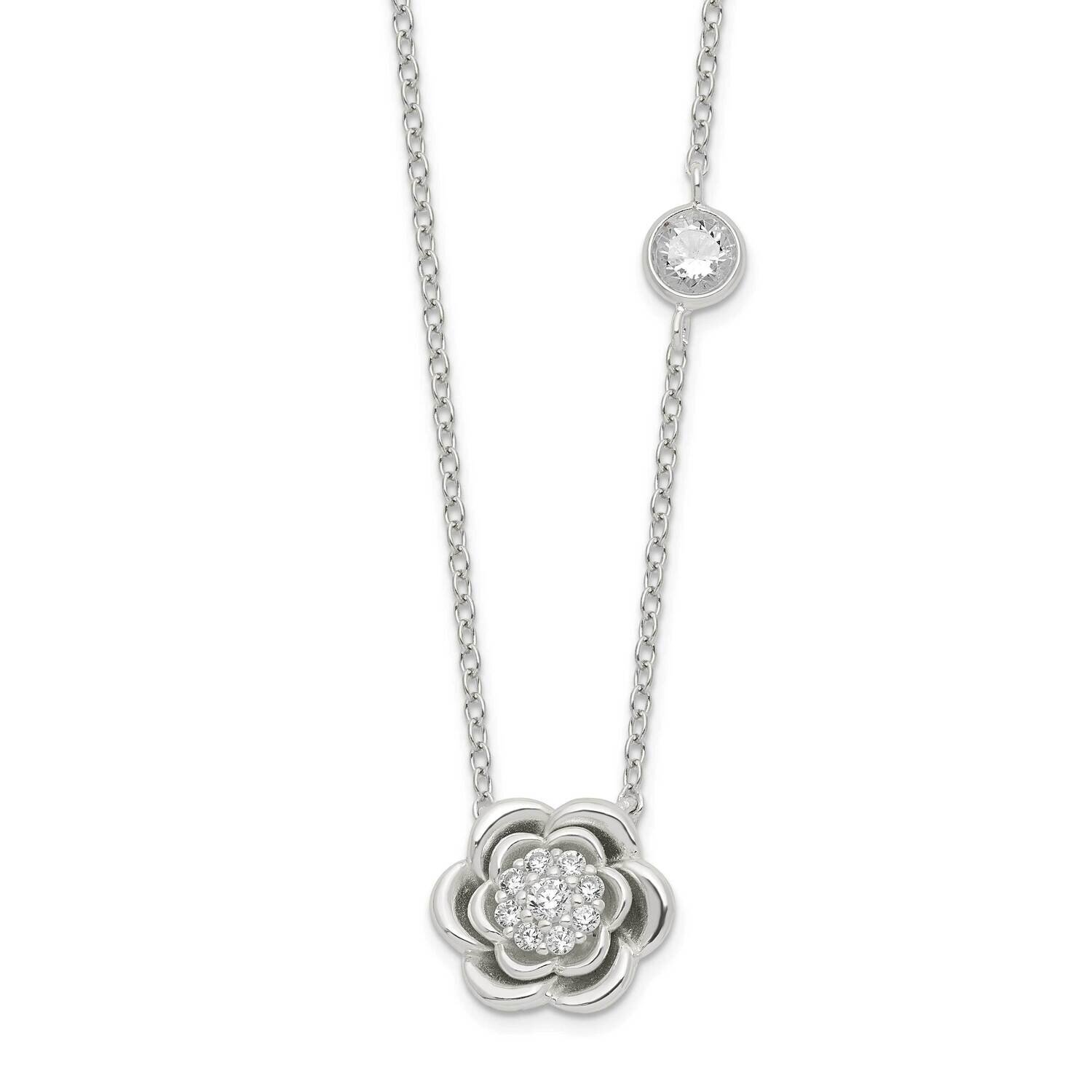 Floral CZ Diamond Necklace 17.75 Inch Sterling Silver Polished QG6163-17.75, MPN: QG6163-17.75, 196…