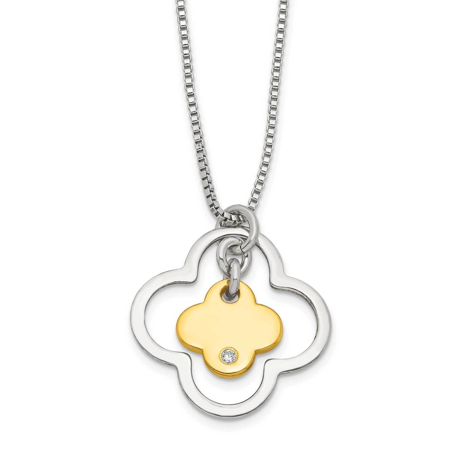 CZ Diamond Floral Necklace 15.75 Inch Sterling Silver Gold-Tone QG6164-15.75, MPN: QG6164-15.75, 19…