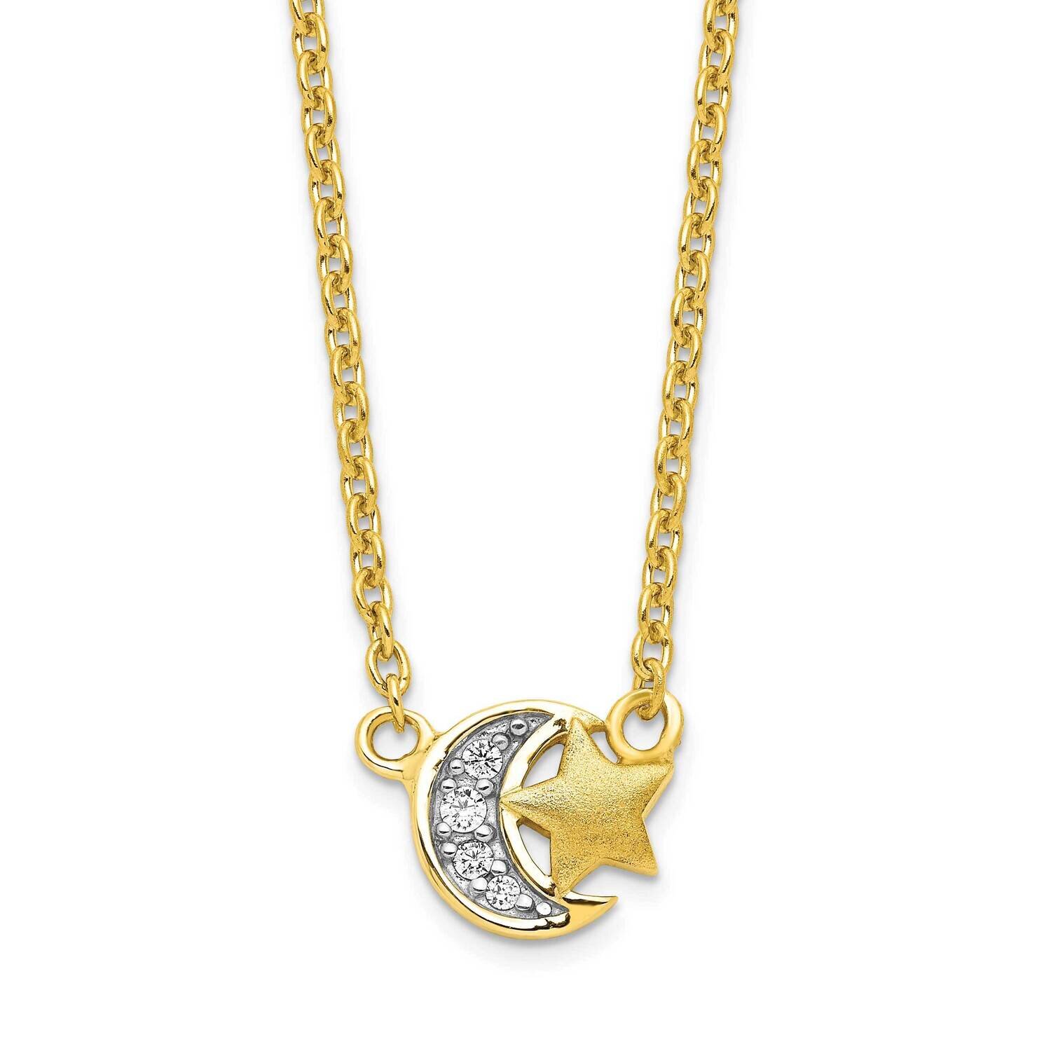 CZ Diamond Satin Star and Polished Moon Necklace 17 Inch Sterling Silver Gold-Tone QG6177-17, MPN: …