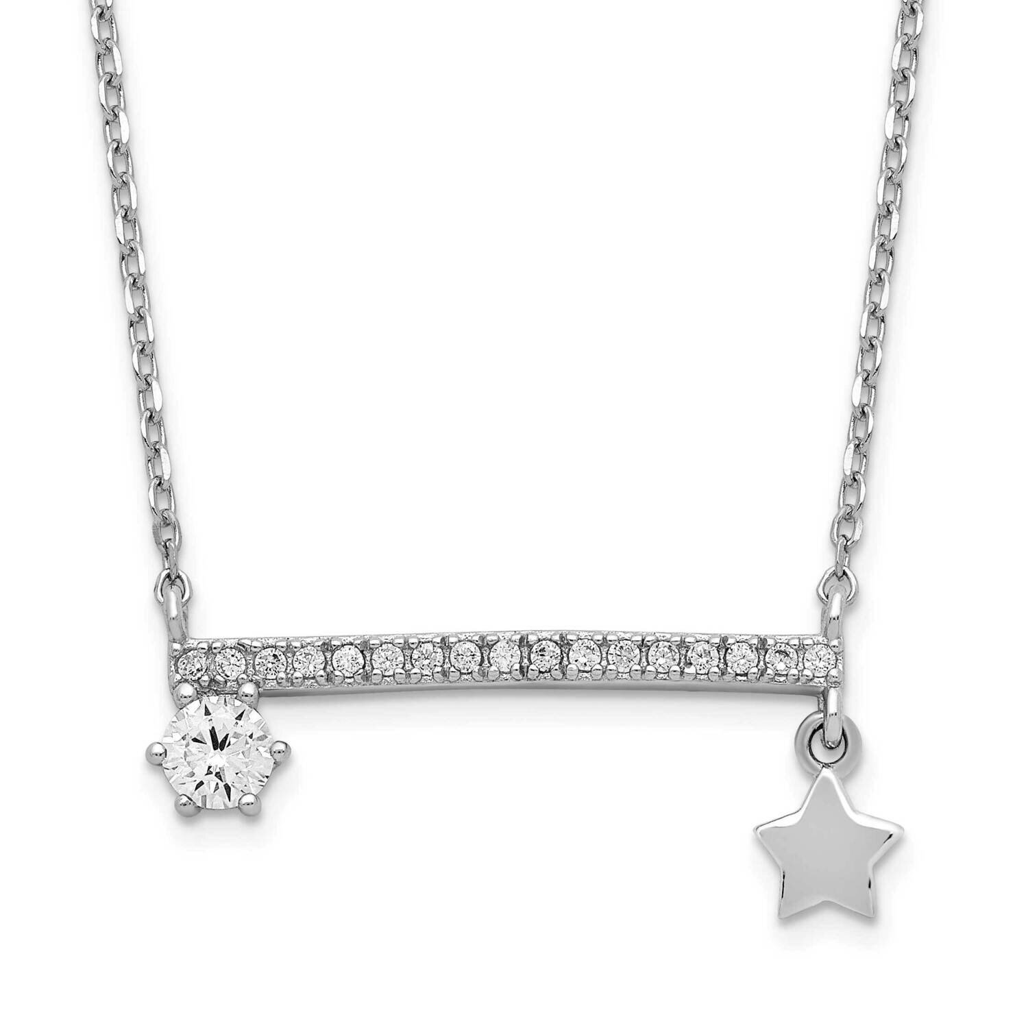 CZ Diamond Dangle Star Bar Necklace 17.75 Inch Sterling Silver Rhodium-Plated QG6181-17.75, MPN: QG…