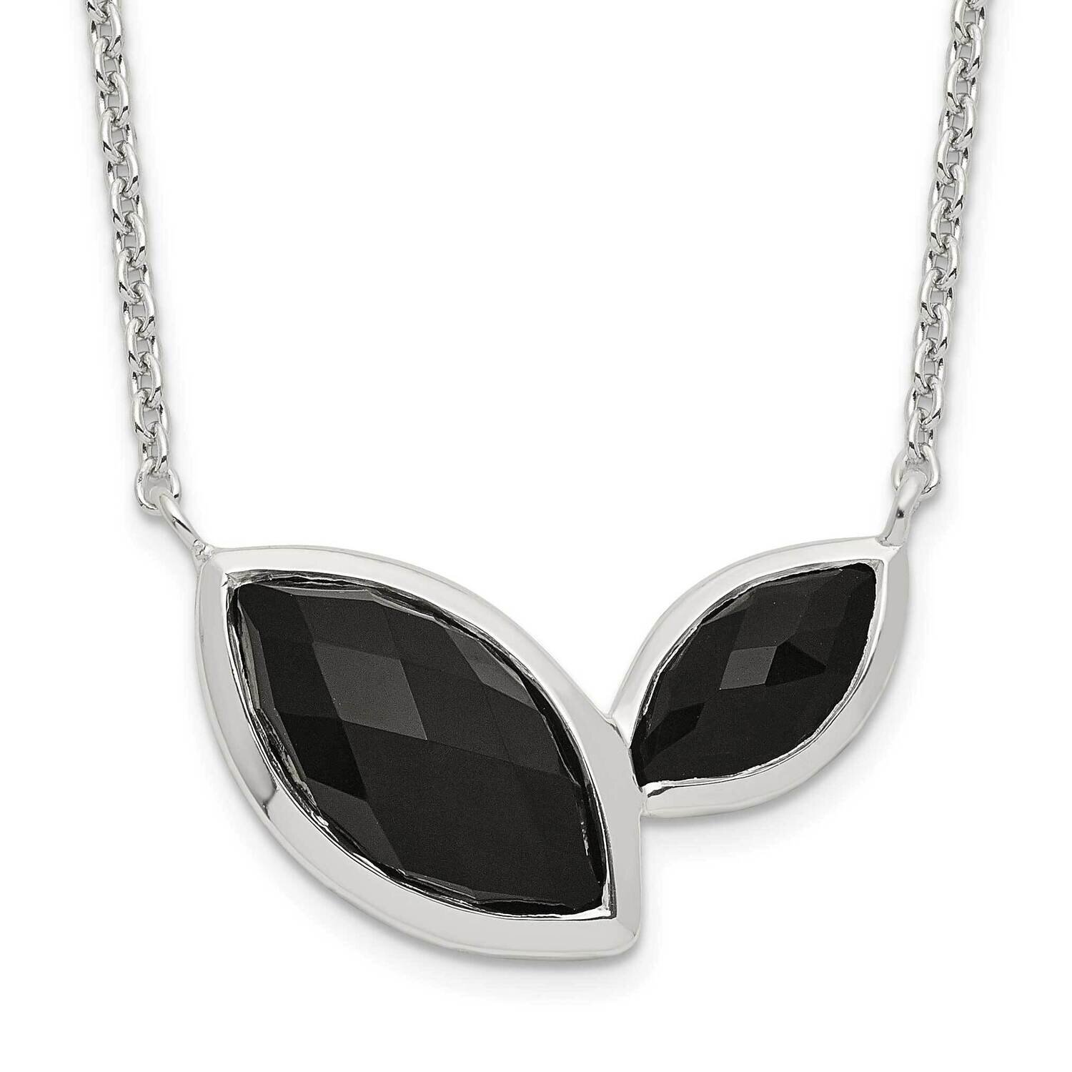 Faceted Onyx Necklace 18 Inch Sterling Silver QG6188-18