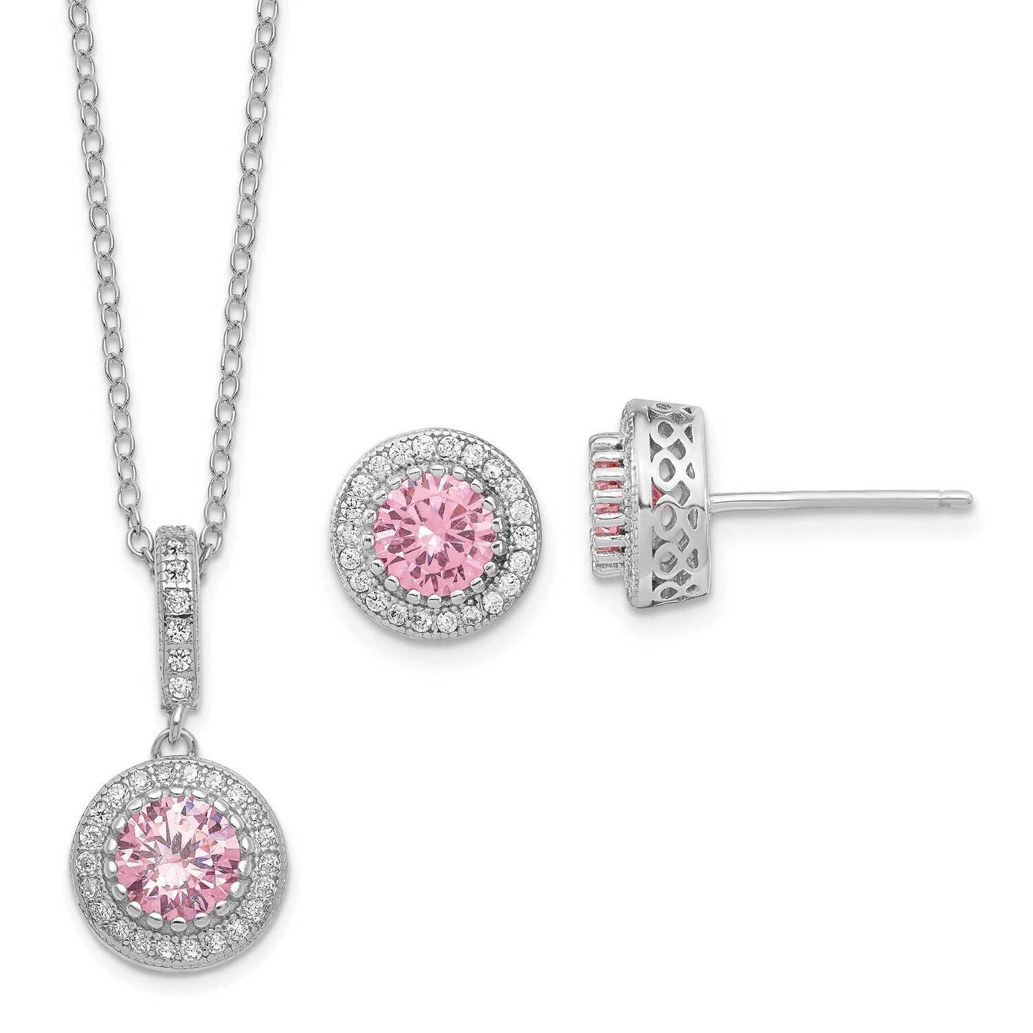 Rhodium-Plated CZ Diamond 18 Inch Necklace Post Earrings Set Sterling Silver Polished QG6197SET, MP…