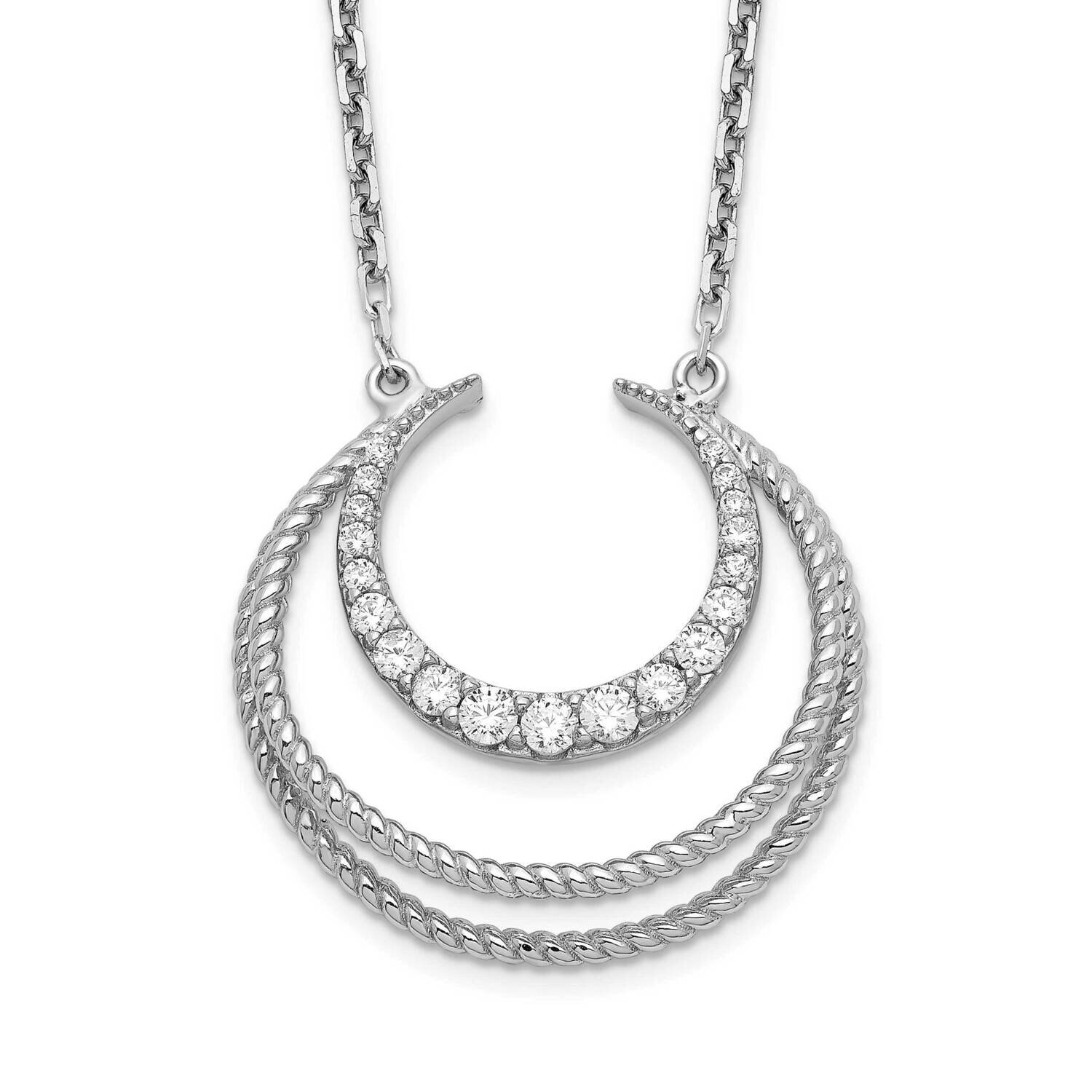 CZ Diamond Fancy with 2 Inch Extender Necklace 16 Inch Sterling Silver Rhodium-Plated QG6201-16
