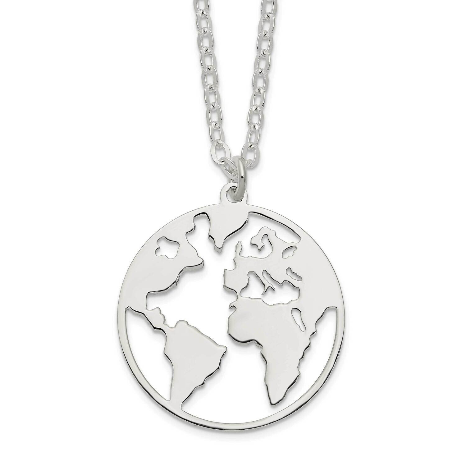 World with .75 In Extender Necklace 17 Inch Sterling Silver Polished Satin QG6202-17, MPN: QG6202-1…