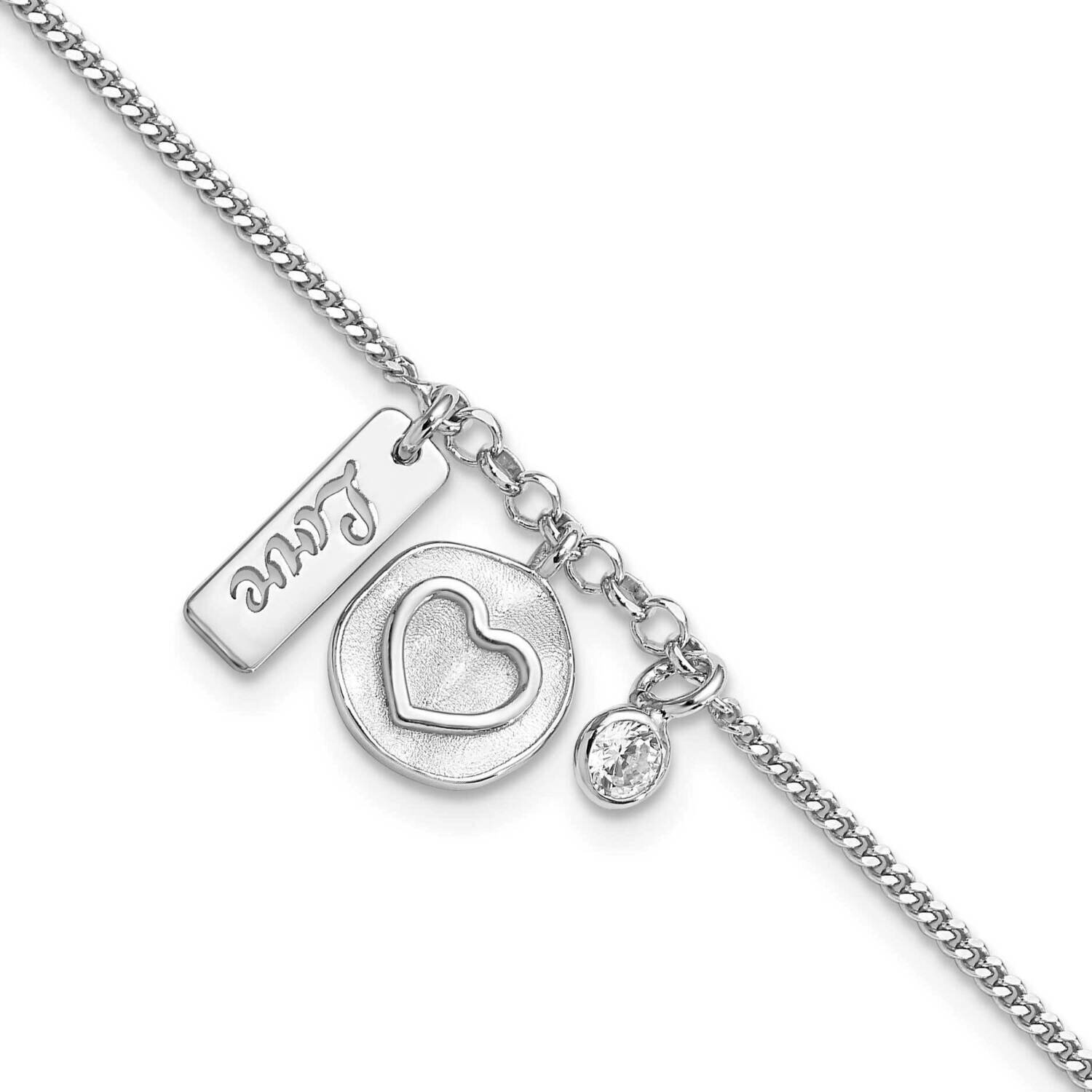 Satin Heart Love CZ Diamond with .5 Inch Extender Bracelet Sterling Silver Rhodium-Plated QG6205-7,…