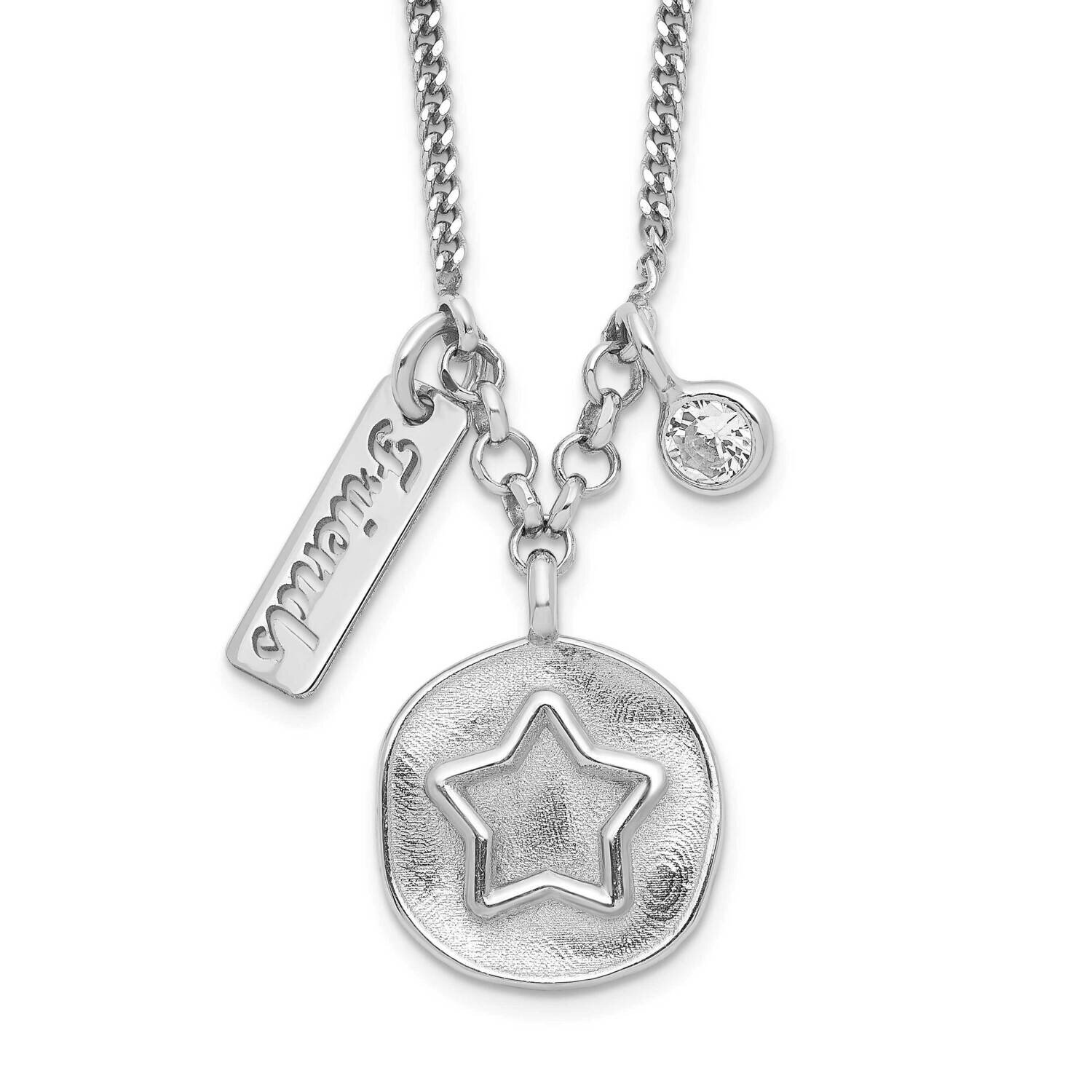 Satin Star Friends CZ with 1.5 Inch Extender Necklace 16 Inch Sterling Silver Rhodium-Plated QG6206…