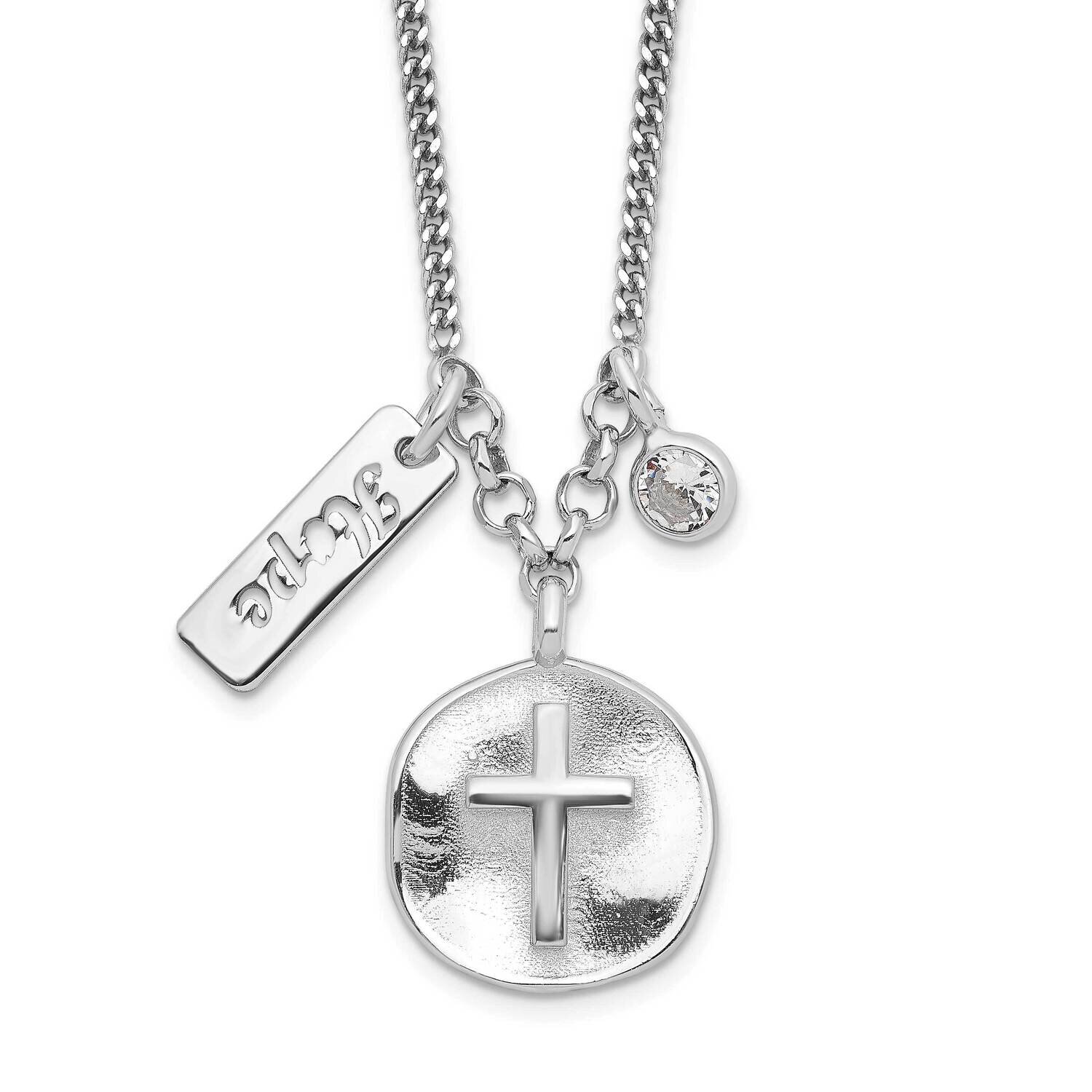 Satin Cross Hope CZ with 1.5 Inch Extender Necklace 16 Inch Sterling Silver Rhodium-Plated QG6207-1…