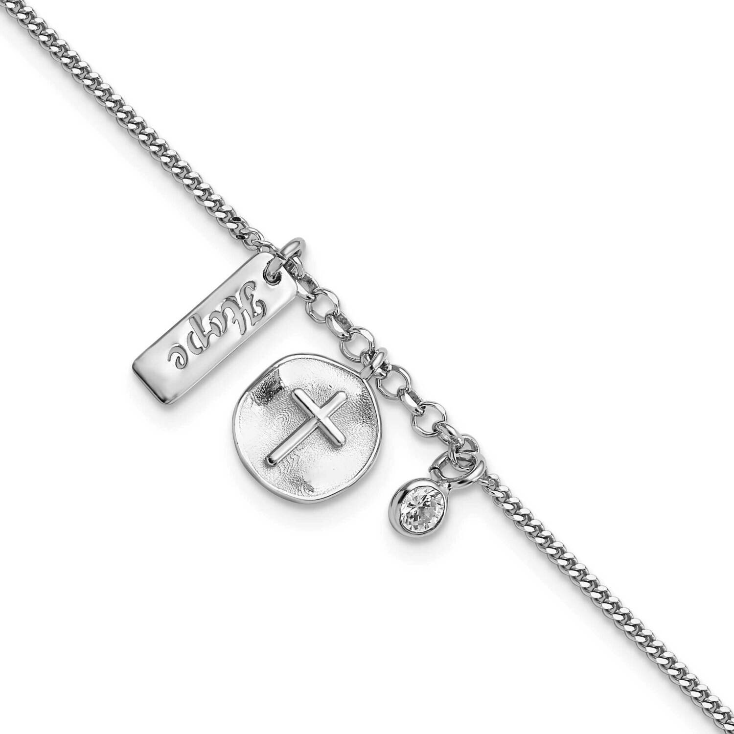 Satin Cross Hope CZ Diamond with .5 Inch Extender Bracelet Sterling Silver Rhodium-Plated QG6207-7,…