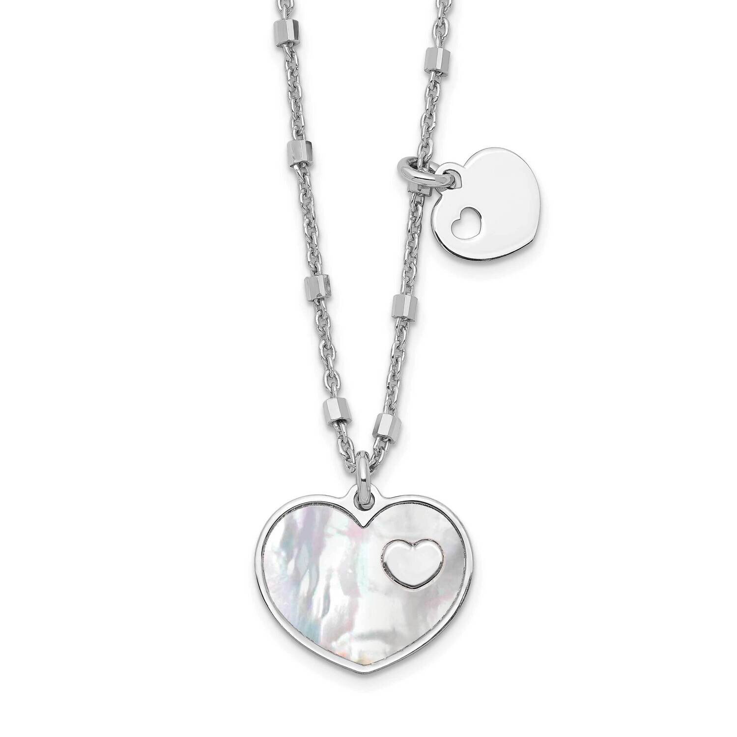 Mother of Pearl Heart with 1 Inch Extender Necklace 15.5 Inch Sterling Silver Rhodium-Plated QG6208-15.5