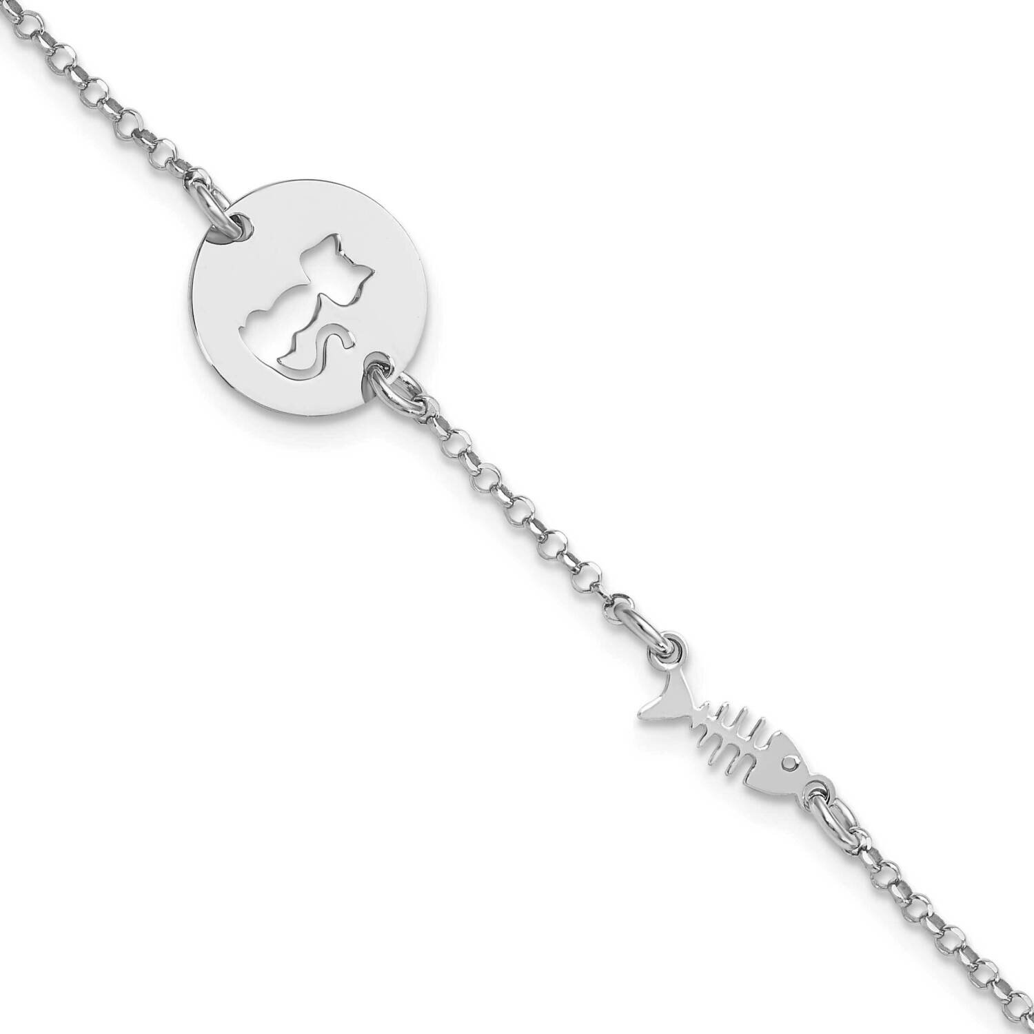 Kitty and Fish with .5 In Extender Bracelet Sterling Silver Rhodium-Plated QG6211-6.5, MPN: QG6211-…