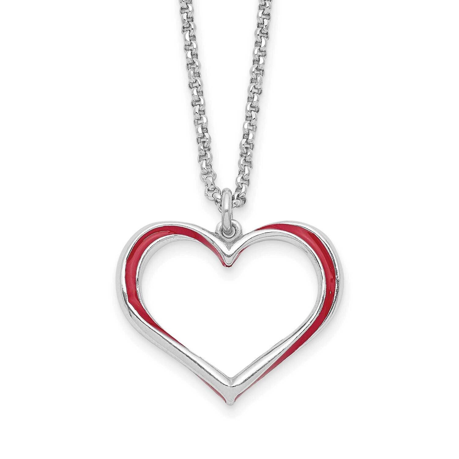 Red Enamel Heart with 1 Inch Extender Necklace 17 Inch Sterling Silver Rhodium-Plated QG6213-16, MP…