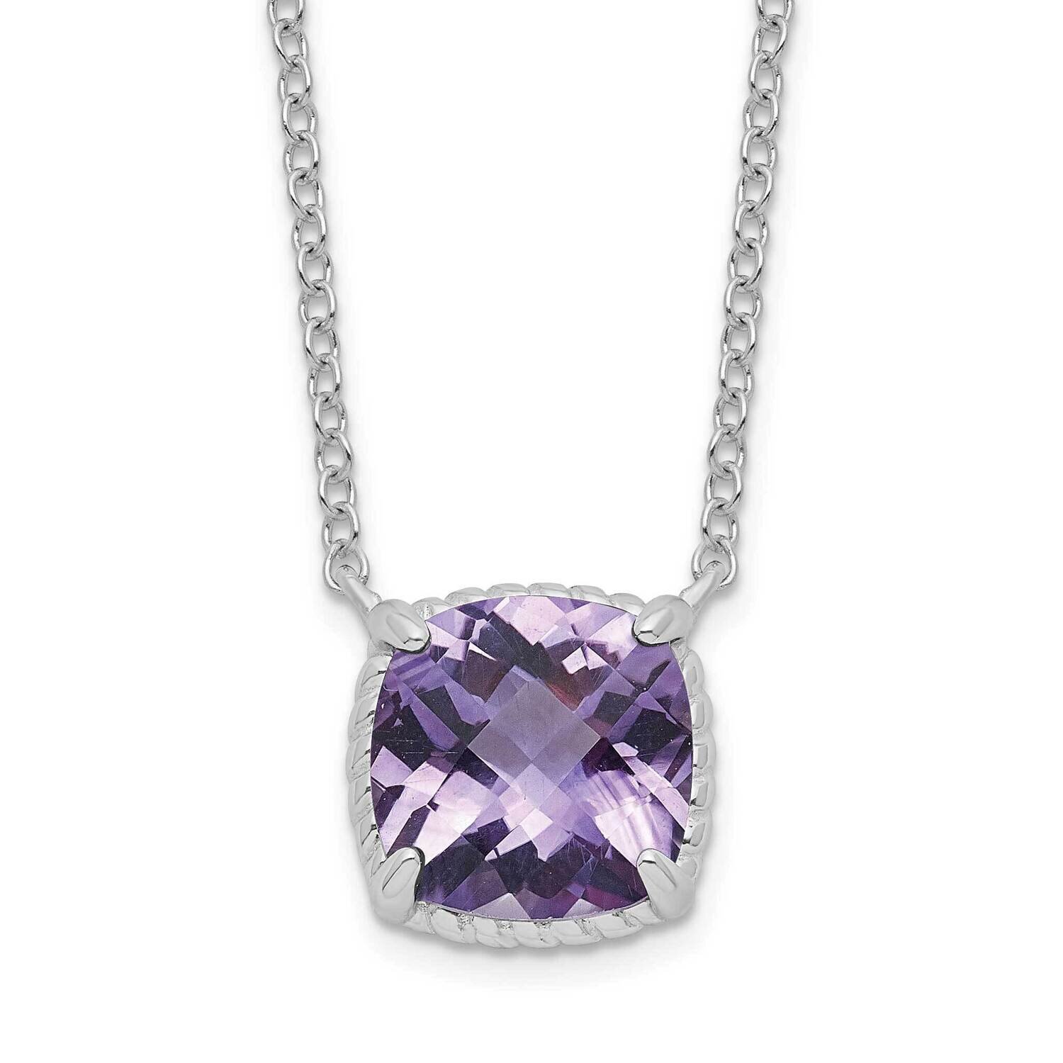Square Amethyst with 2 In Extender Necklace 16 Inch Sterling Silver Rhodium-Plated QG6221AM-16, MPN…