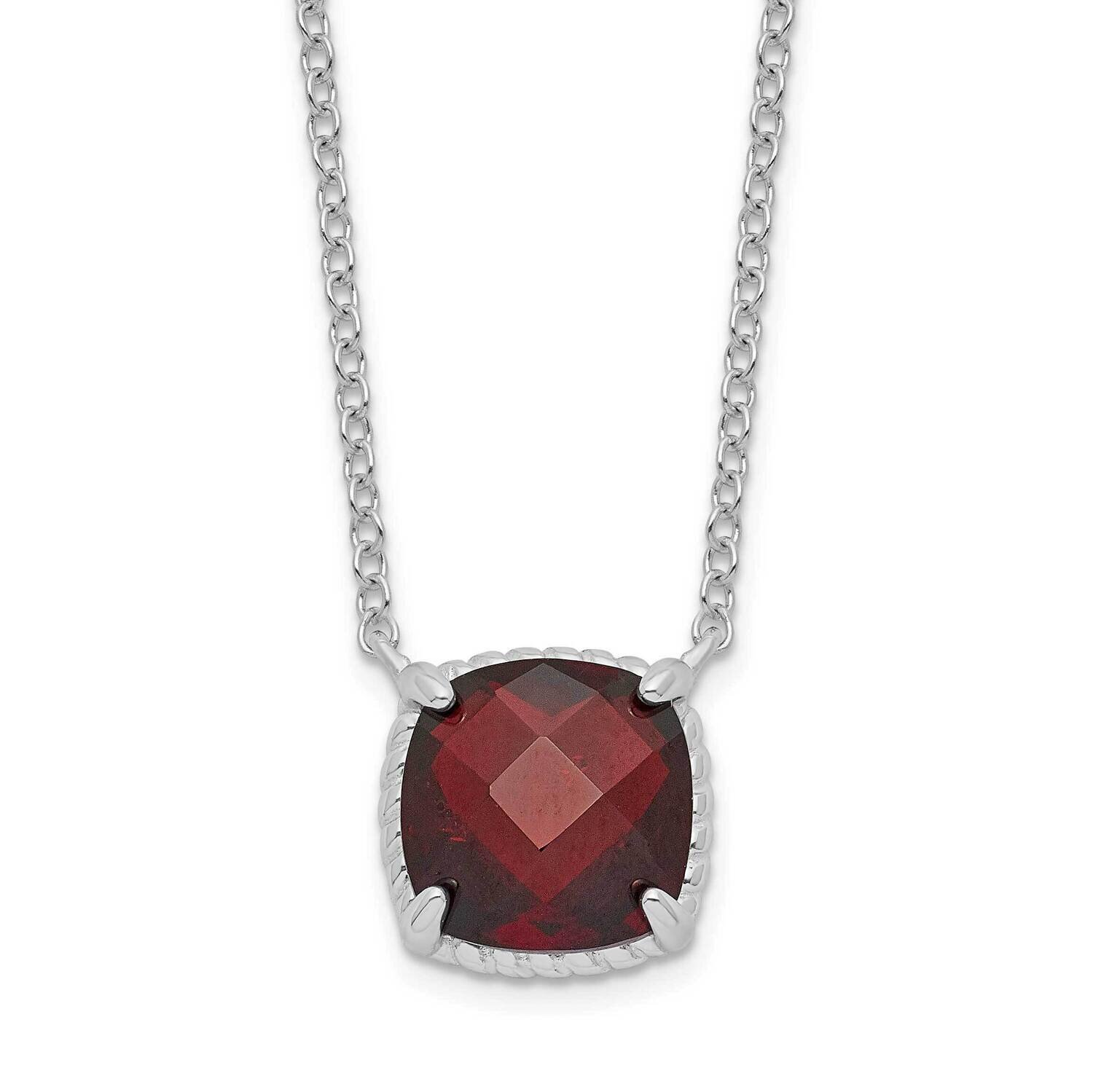 Square Garnet with 2 In Extender Necklace 16 Inch Sterling Silver Rhodium-Plated QG6221GA-16, MPN: …