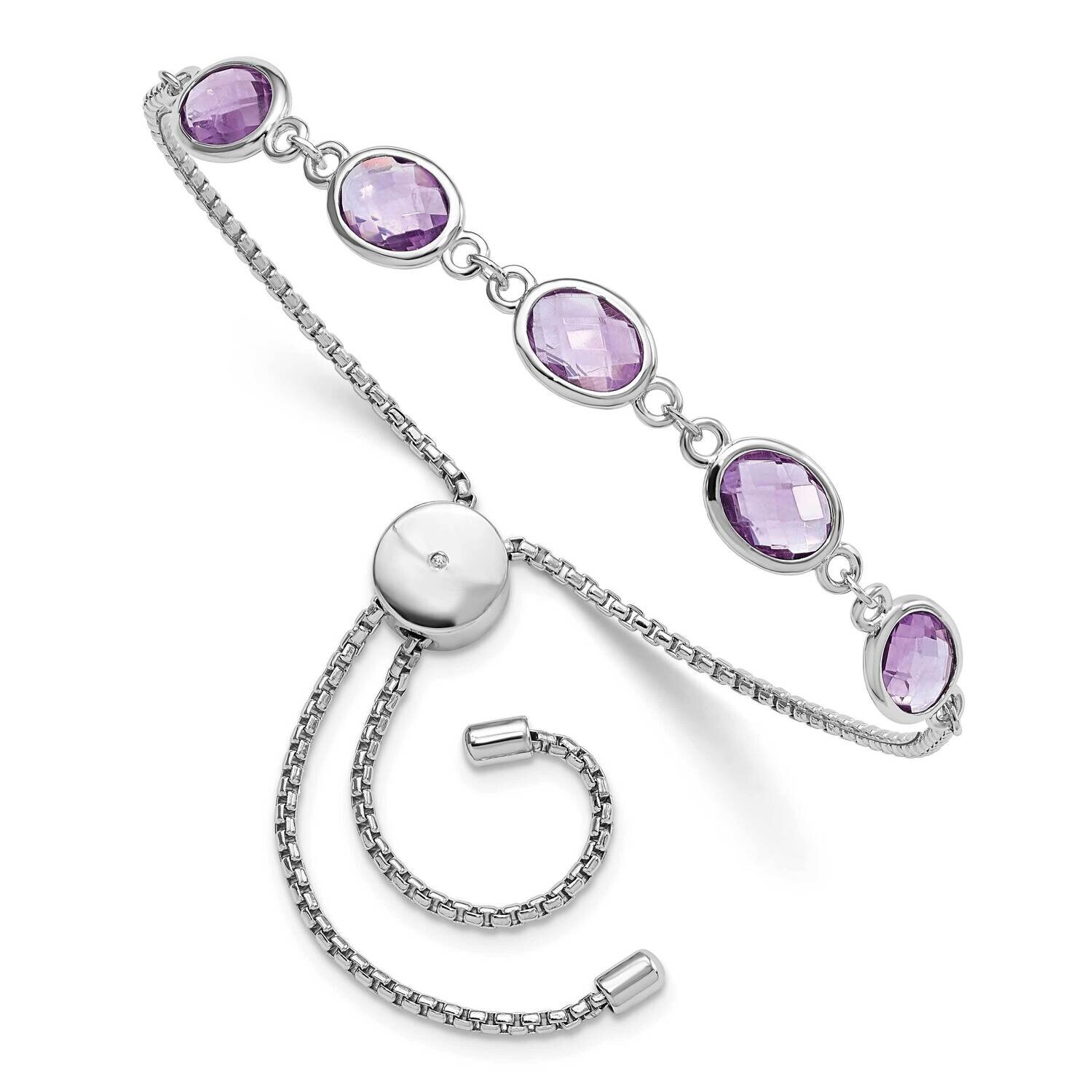Amethyst 7.5Am &amp; CZ Diamond Adjustable Bracelet Sterling Silver Rhodium-Plated QG6222AM, MPN: QG622…