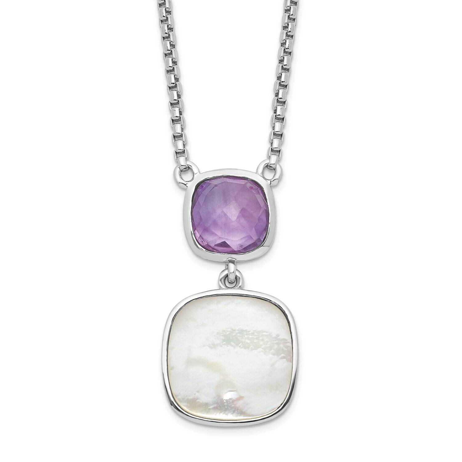 3.68Amethyst Mop with 2 In Extender Necklace 16 Inch Sterling Silver Rhodium-Plated QG6224AM-16, MP…